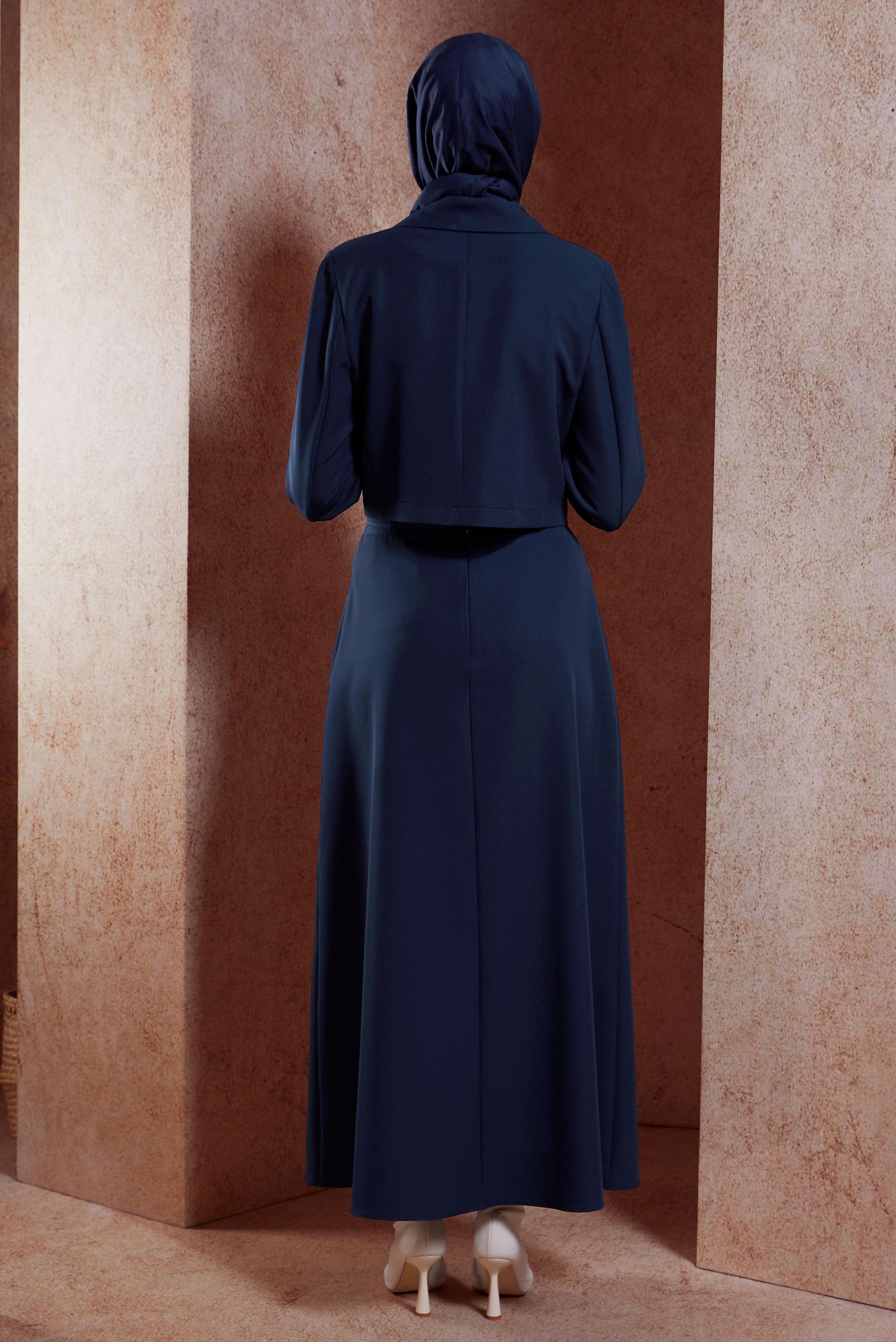 Vêtements hijab BLEU MARINE COSTUME À JUPE CEINTURÉE 45070