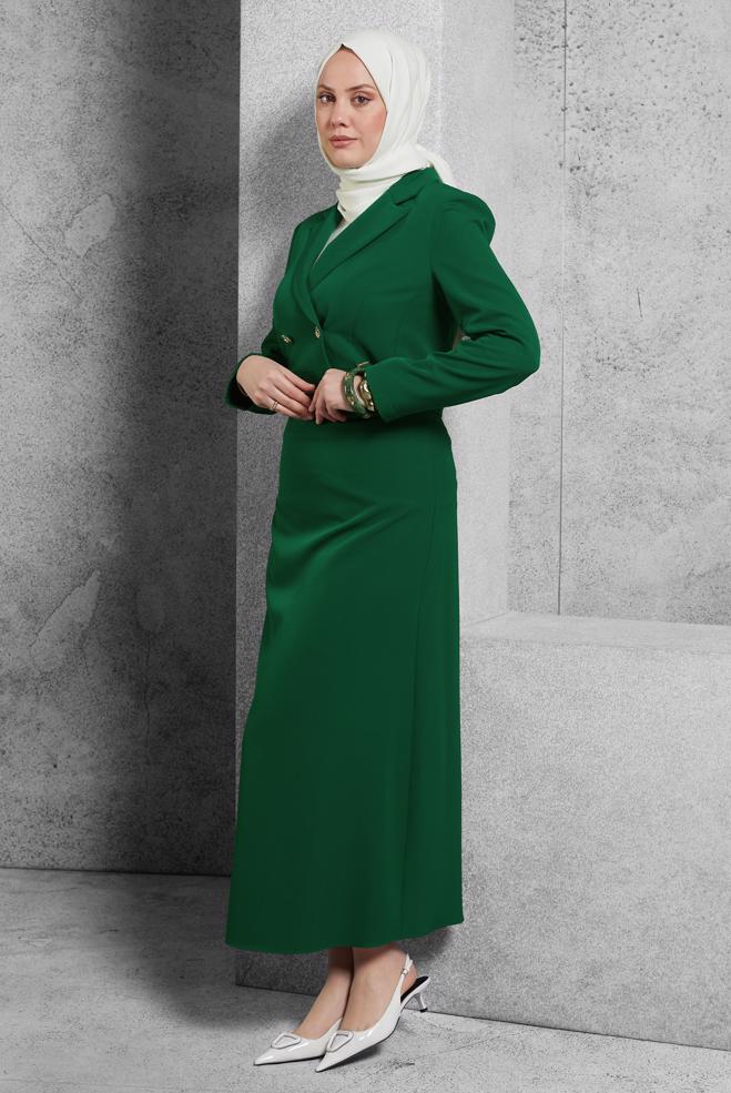 Vêtements hijab VERT COSTUME À JUPE CEINTURÉE 45070 - ALVİNA