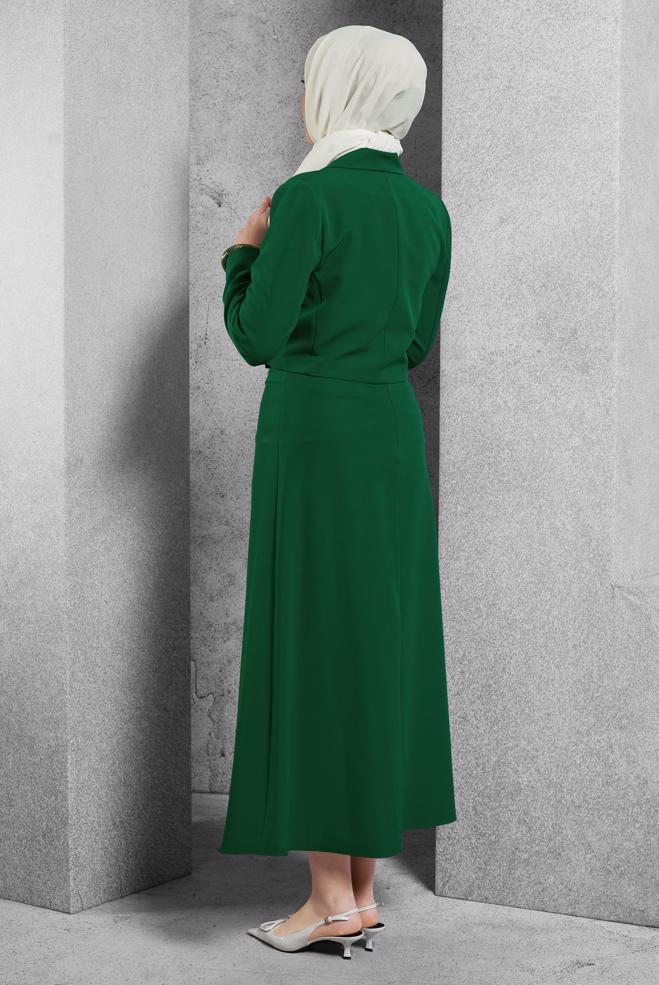 Vêtements hijab VERT COSTUME À JUPE CEINTURÉE 45070 - ALVİNA