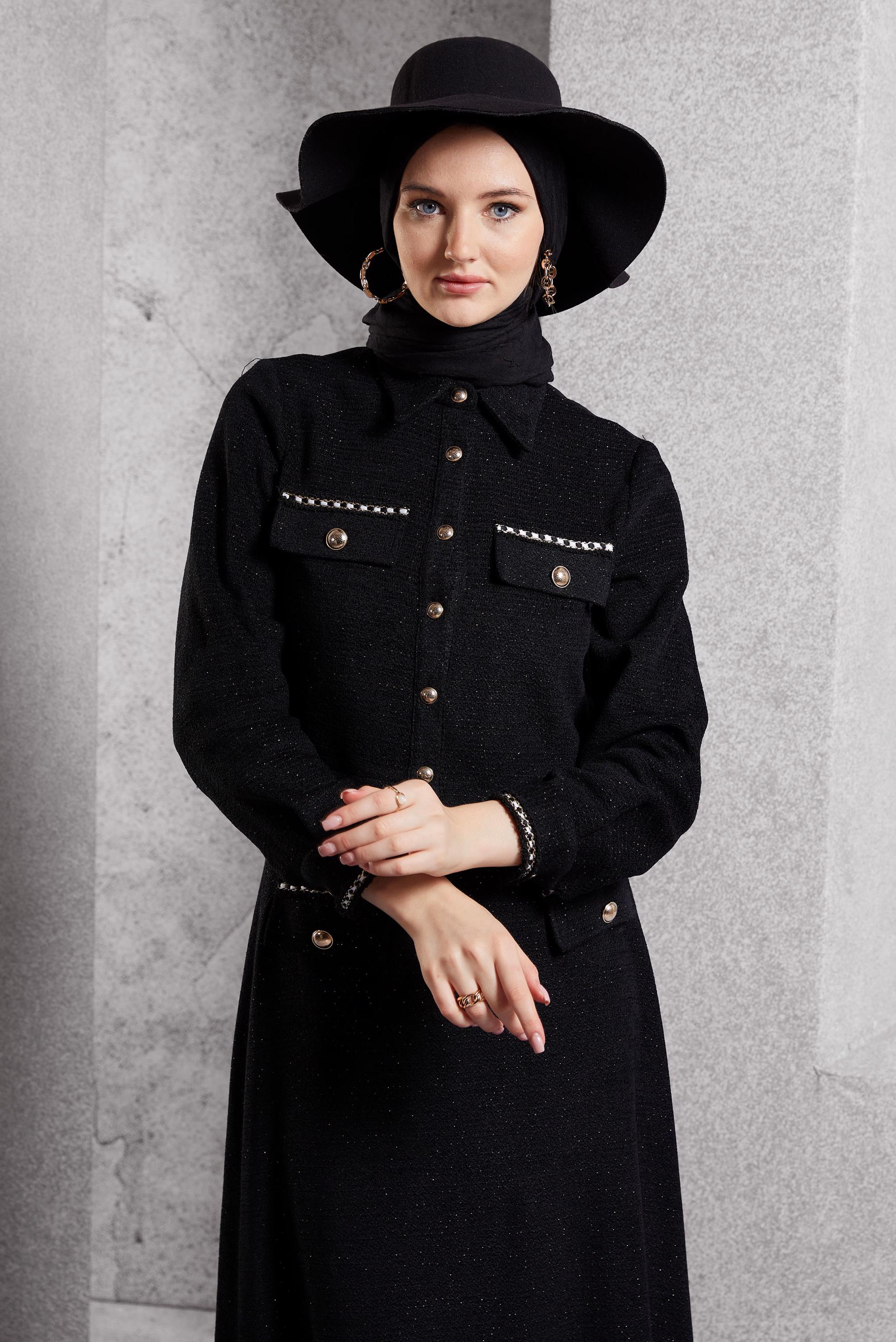Tesettür giyim SİYAH DÜĞMELİ ETEKLİ TAKIM 45124