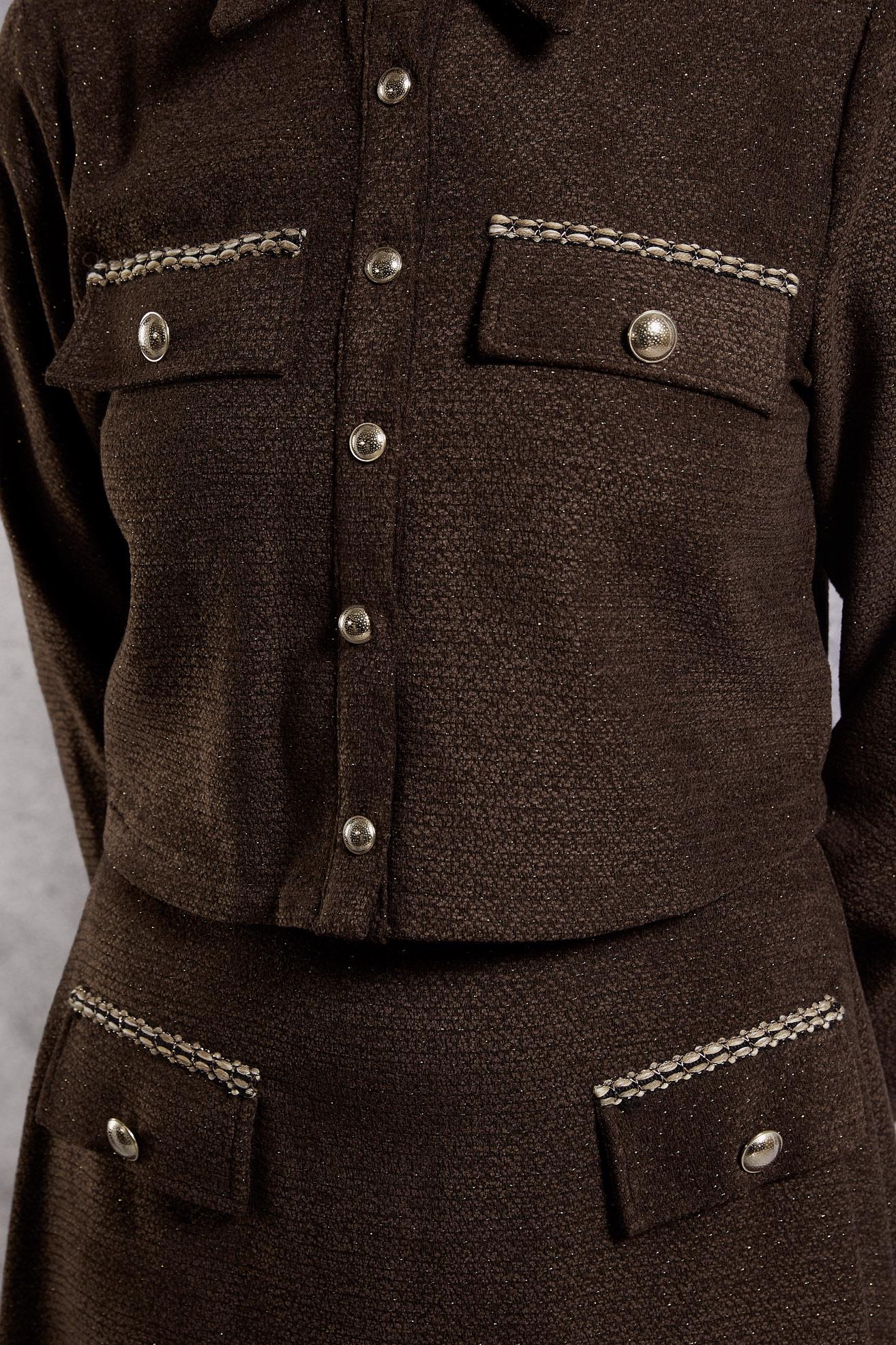 Tesettür giyim KAHVE DÜĞMELİ ETEKLİ TAKIM 45124