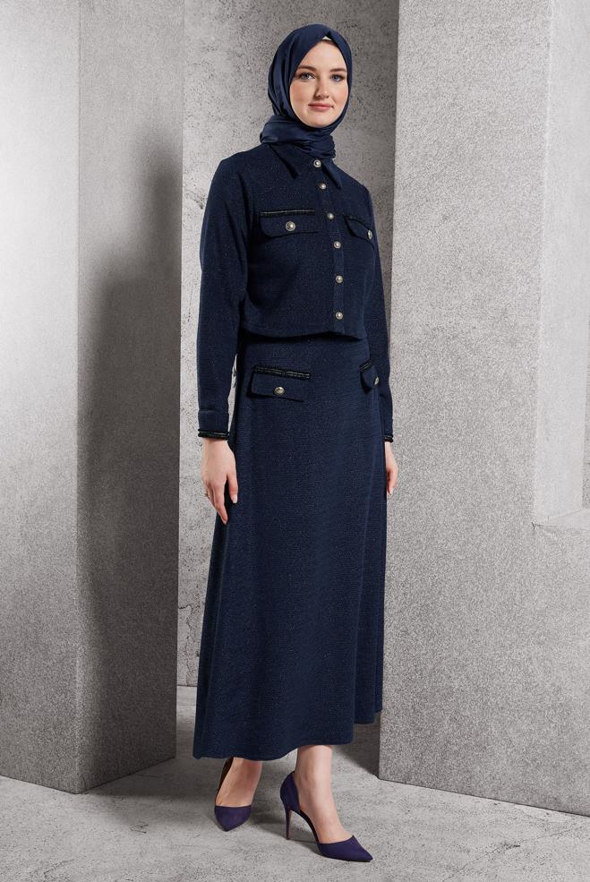 Vêtements hijab BLEU MARINE COSTUME À JUPE BOUTONNEE 45124 - ALVİNA
