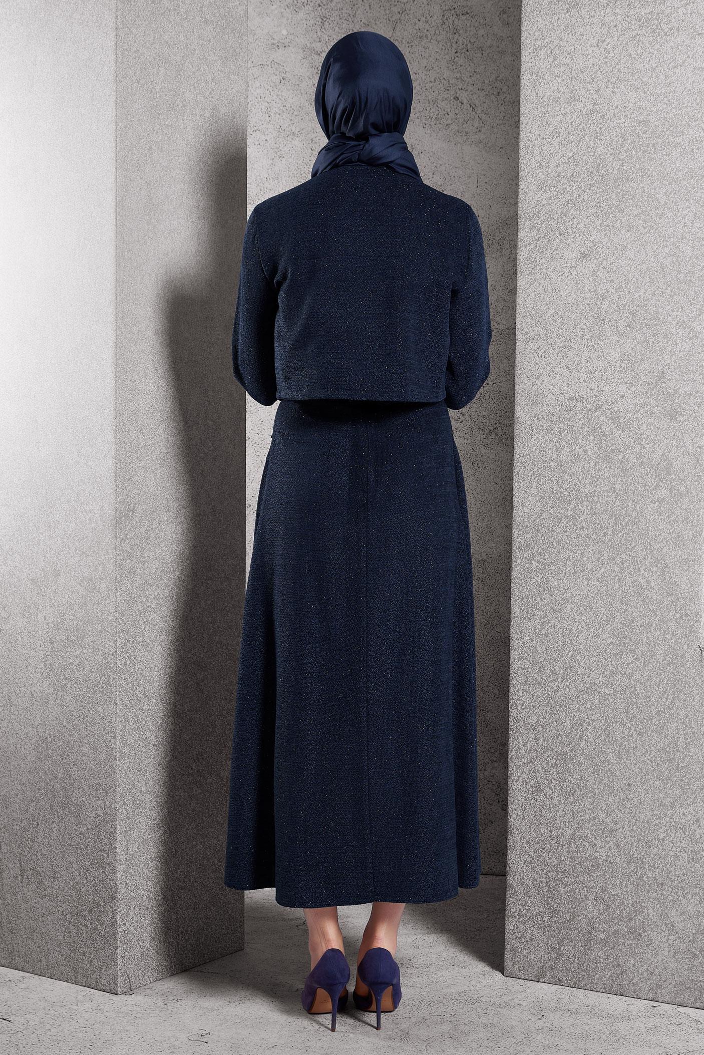 Tesettür giyim LACİVERT DÜĞMELİ ETEKLİ TAKIM 45124