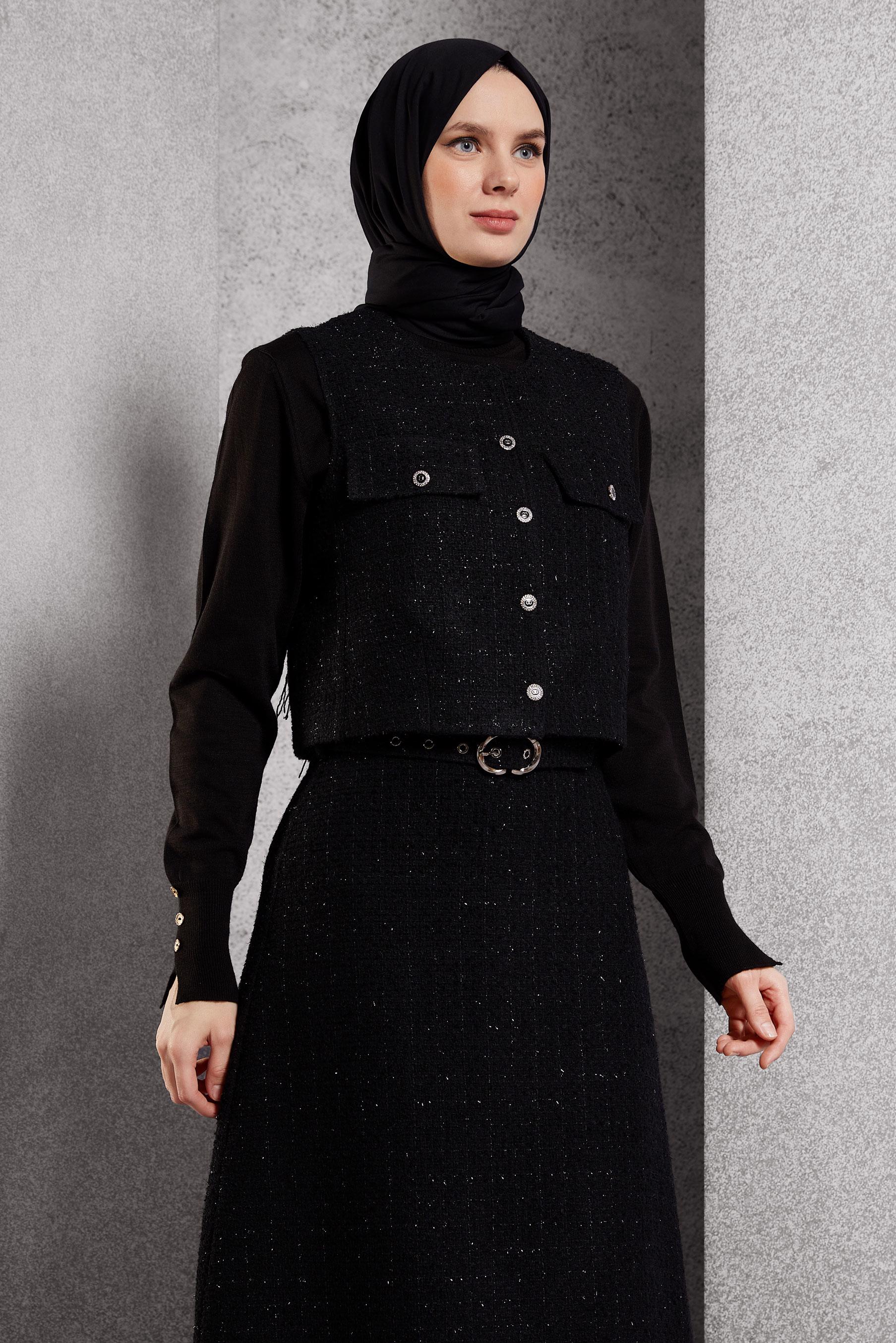 Tesettür giyim SİYAH ETEKLİ TÜVİT TAKIM 45140