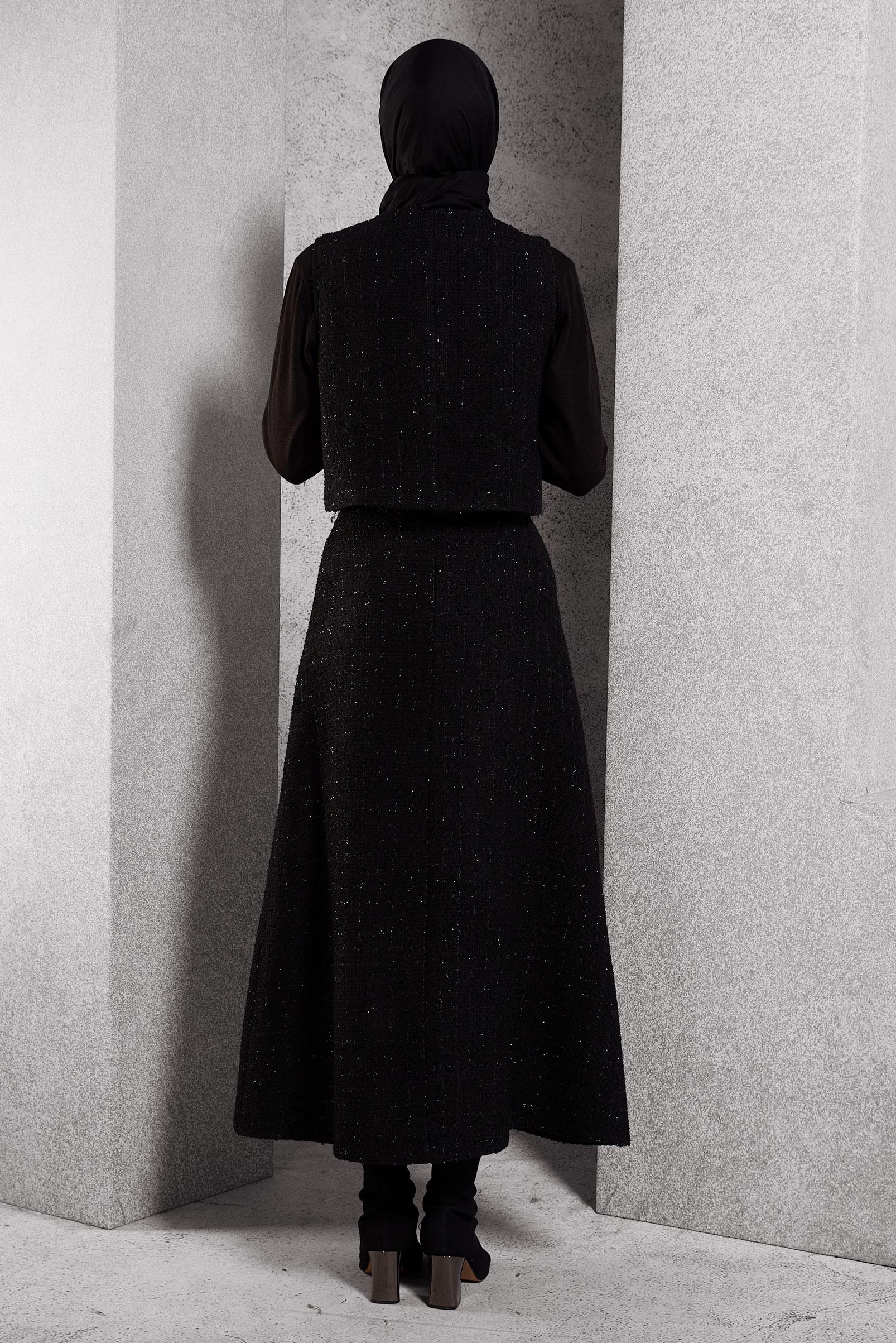 Tesettür giyim SİYAH ETEKLİ TÜVİT TAKIM 45140