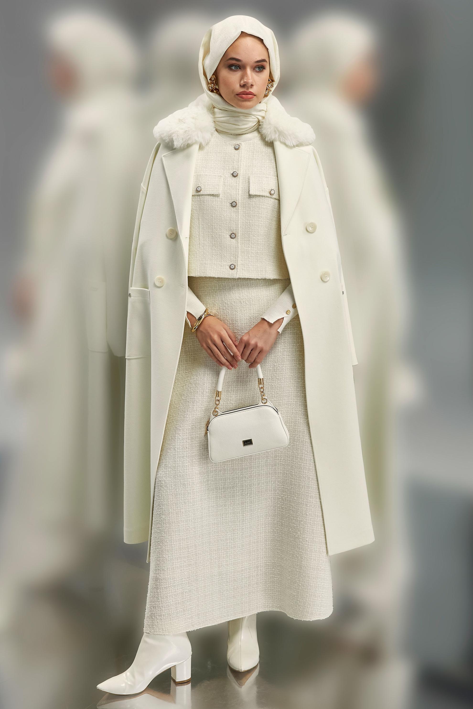 Tesettür giyim BEYAZ ETEKLİ TÜVİT TAKIM 45140