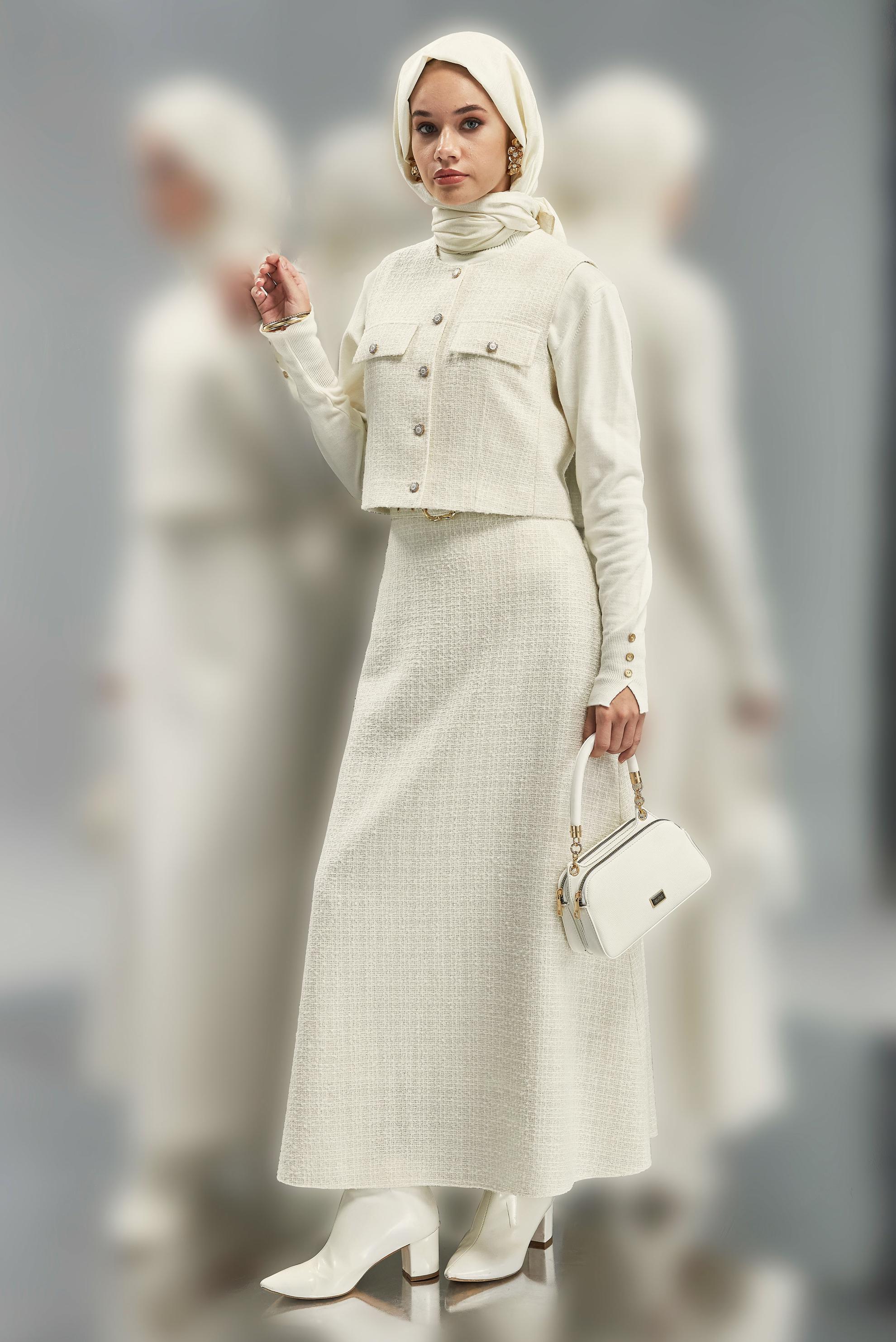 Tesettür giyim BEYAZ ETEKLİ TÜVİT TAKIM 45140