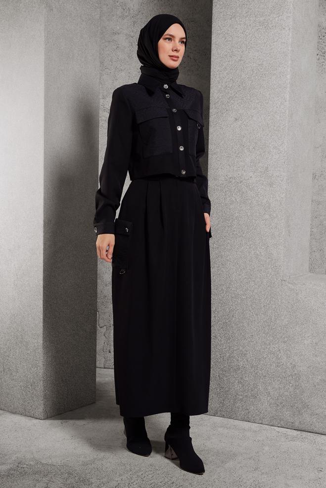Vêtements hijab NOIR COSTUME À JUPE COL CHEMISE 45141 - ALVİNA