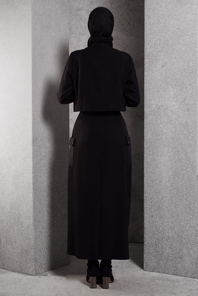 Vêtements hijab NOIR COSTUME À JUPE COL CHEMISE 45141 - ALVİNA