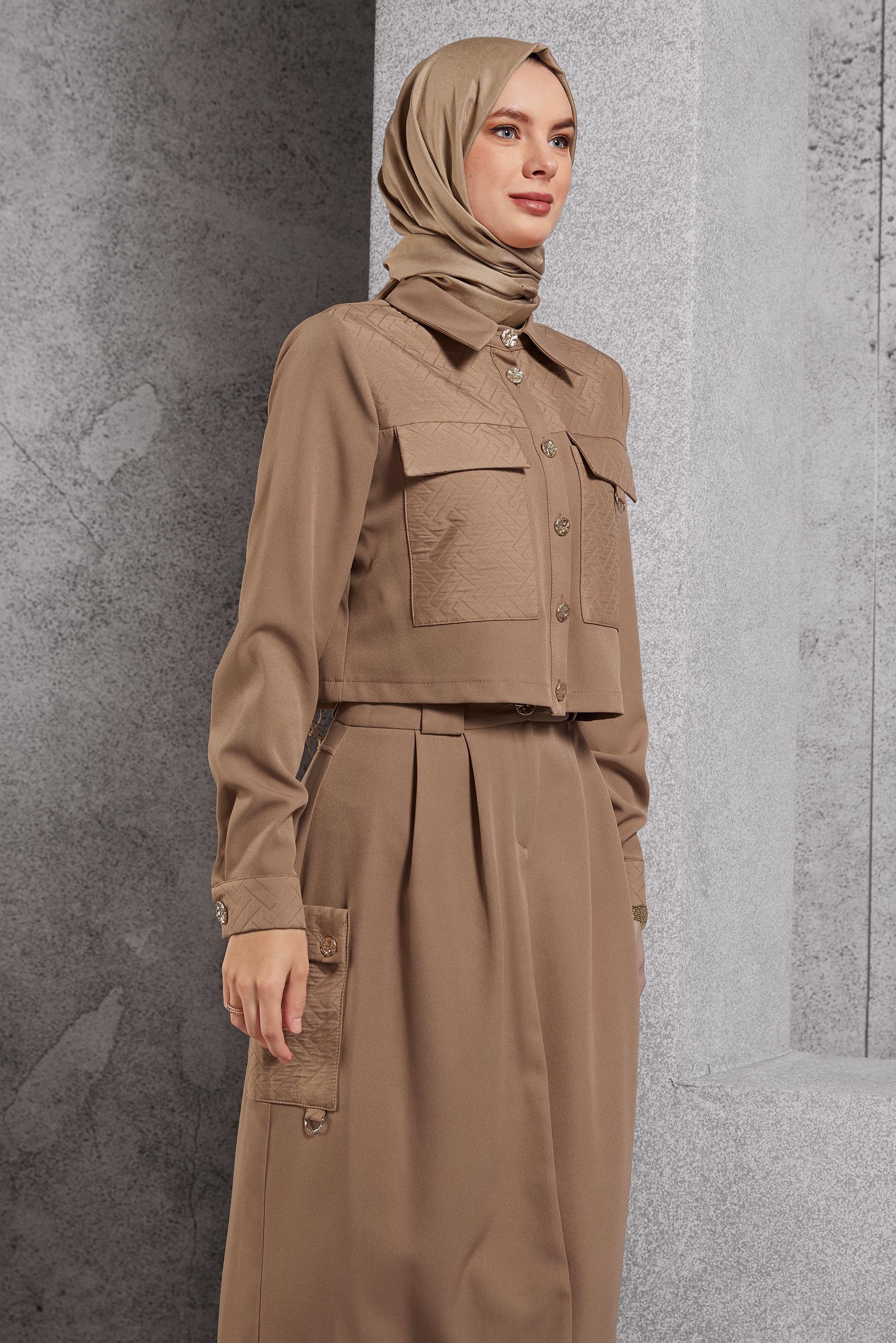 Vêtements hijab BRUN COSTUME À JUPE COL CHEMISE 45141