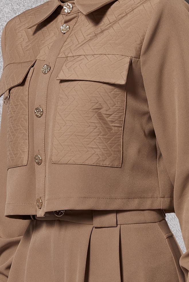 Vêtements hijab BRUN COSTUME À JUPE COL CHEMISE 45141 - ALVİNA