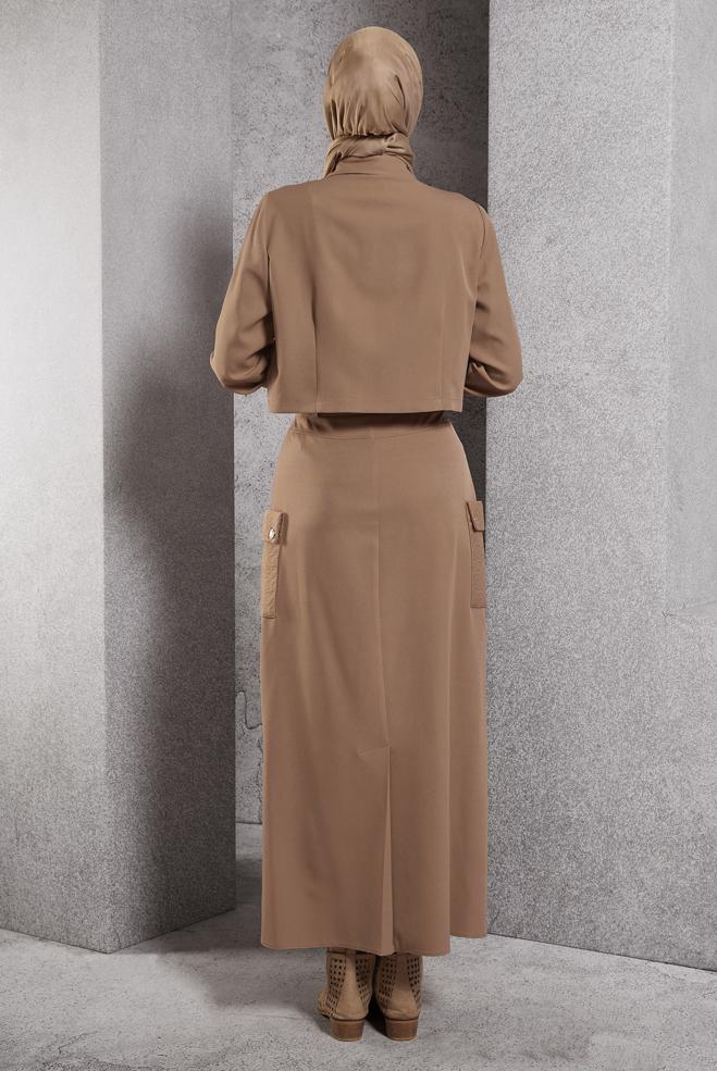 Vêtements hijab BRUN COSTUME À JUPE COL CHEMISE 45141 - ALVİNA