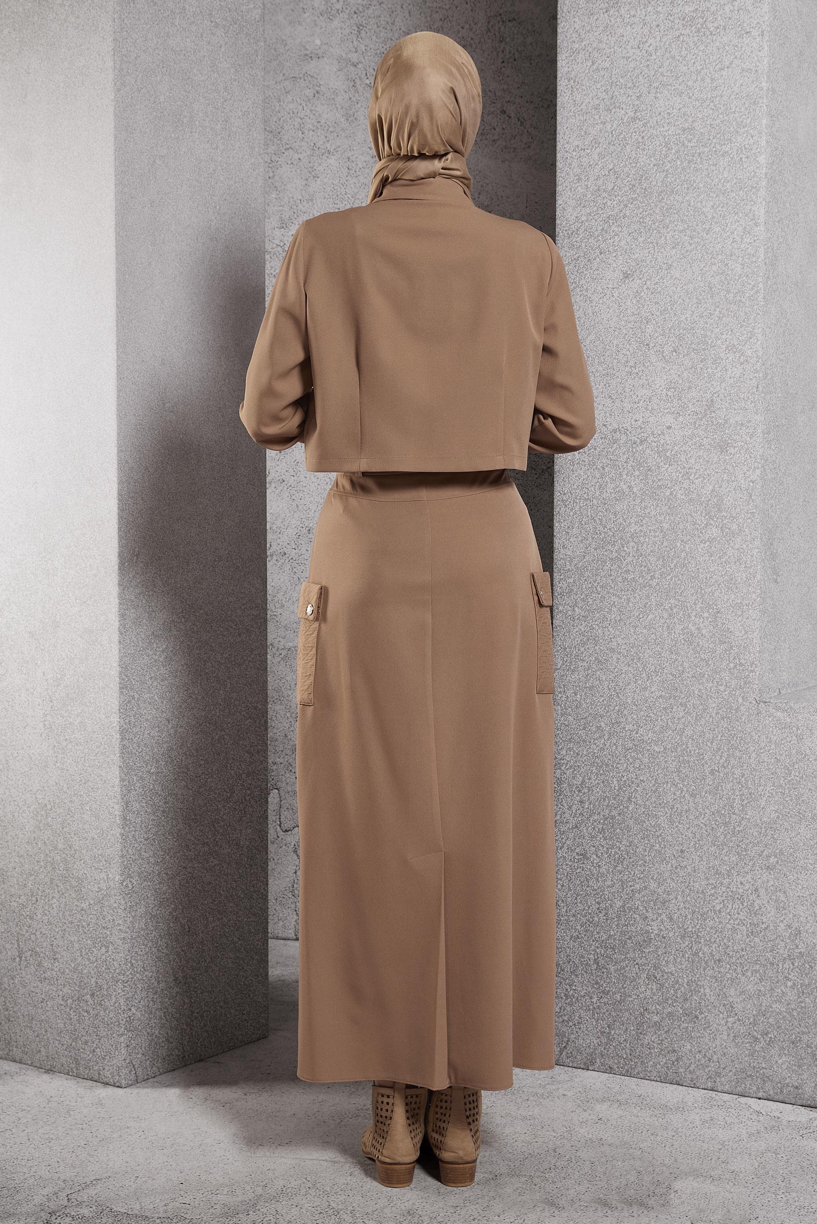 Vêtements hijab BRUN COSTUME À JUPE COL CHEMISE 45141