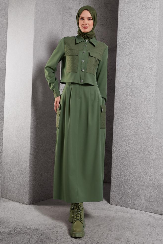 Vêtements hijab VERT COSTUME À JUPE COL CHEMISE 45141 - ALVİNA