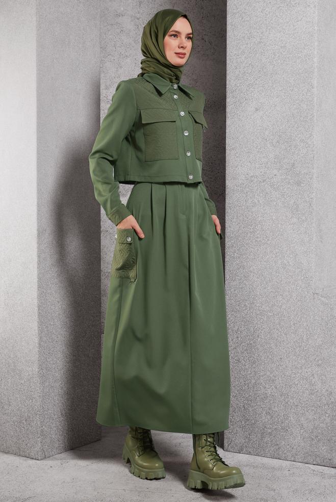 Vêtements hijab VERT COSTUME À JUPE COL CHEMISE 45141 - ALVİNA
