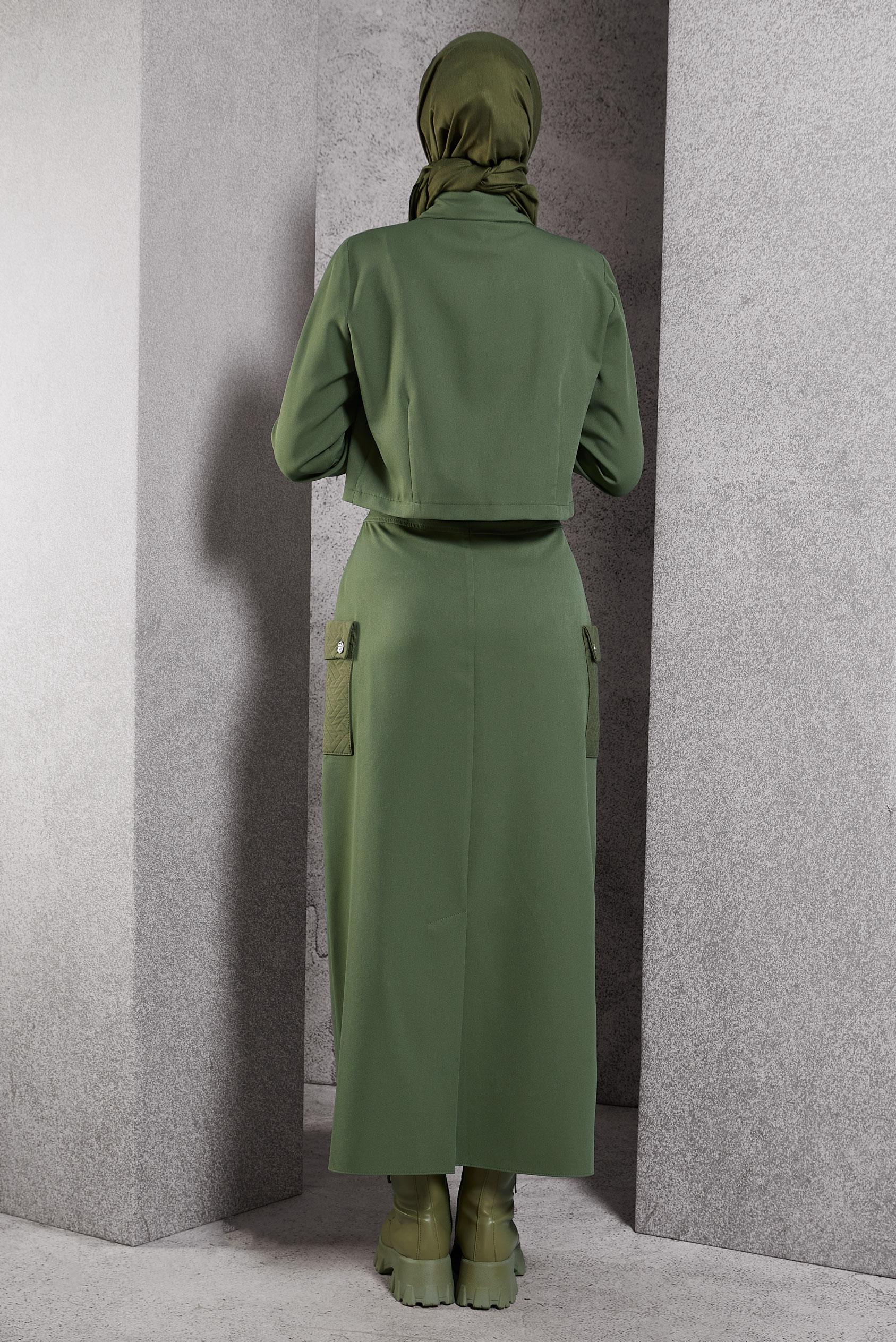 Vêtements hijab VERT COSTUME À JUPE COL CHEMISE 45141