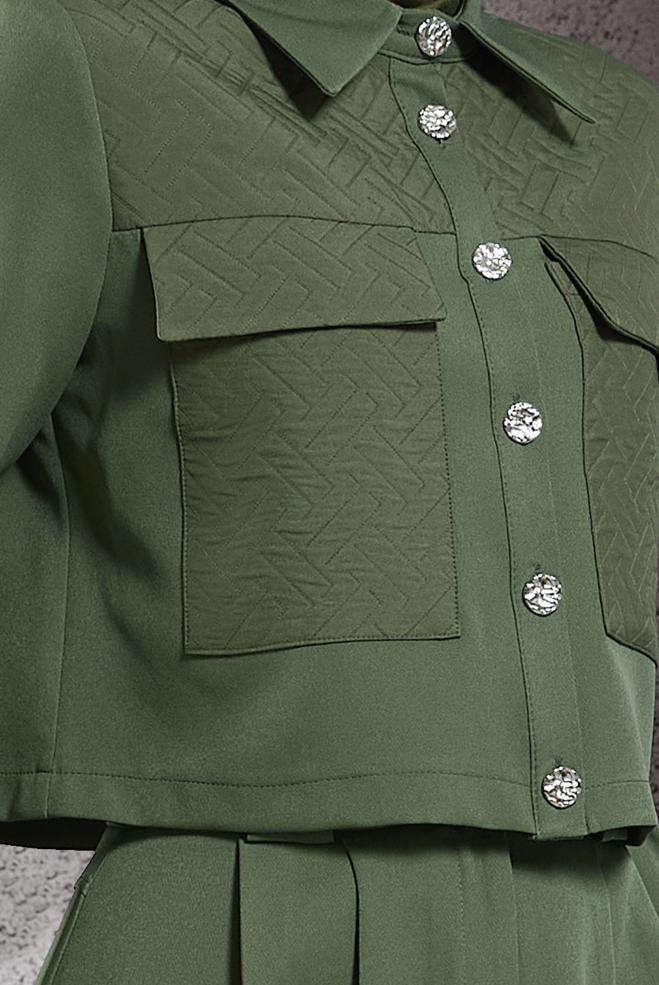 Vêtements hijab VERT COSTUME À JUPE COL CHEMISE 45141 - ALVİNA