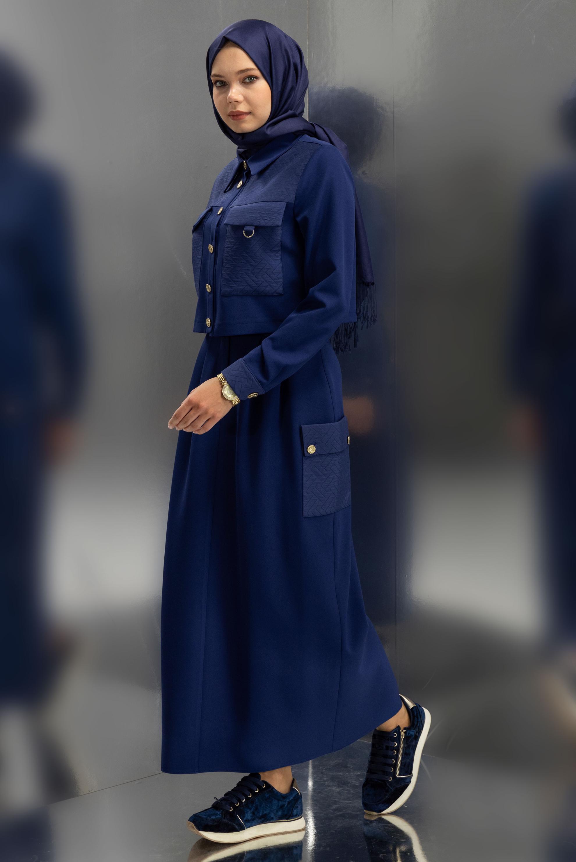 Vêtements hijab BLEU MARINE COSTUME À JUPE COL CHEMISE 45141