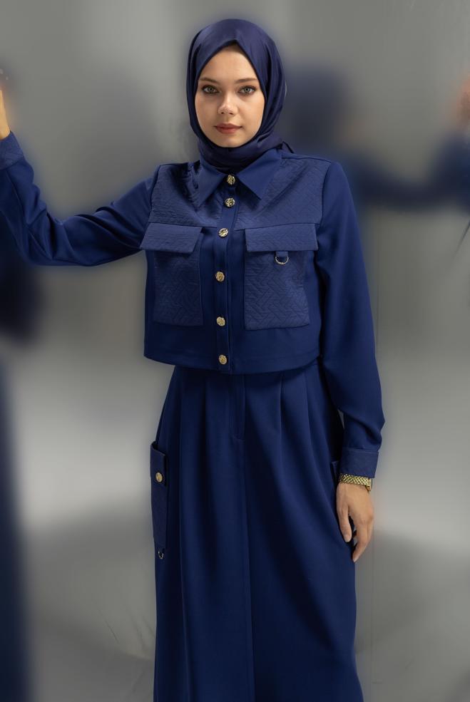 Vêtements hijab BLEU MARINE COSTUME À JUPE COL CHEMISE 45141 - ALVİNA