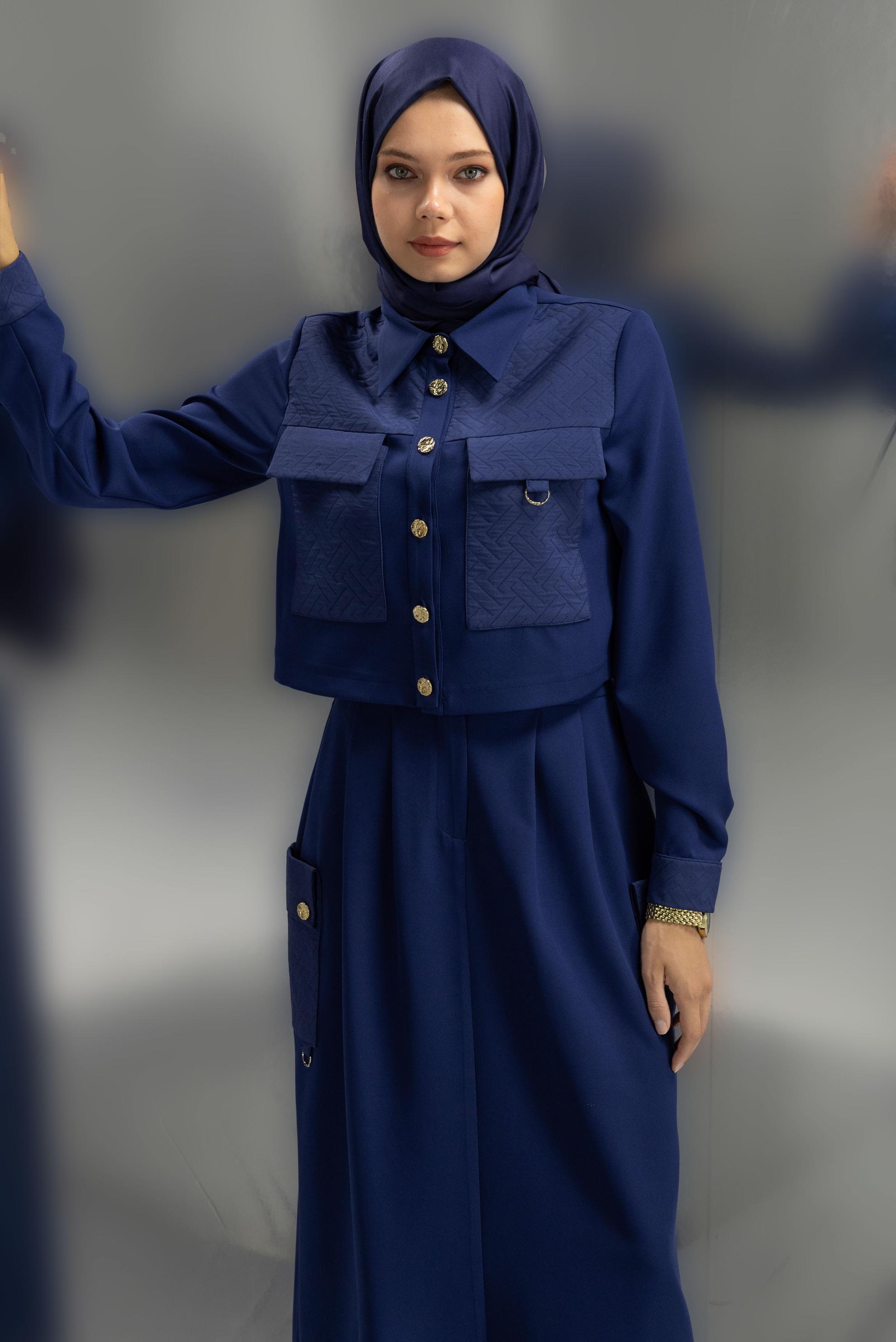 Vêtements hijab BLEU MARINE COSTUME À JUPE COL CHEMISE 45141