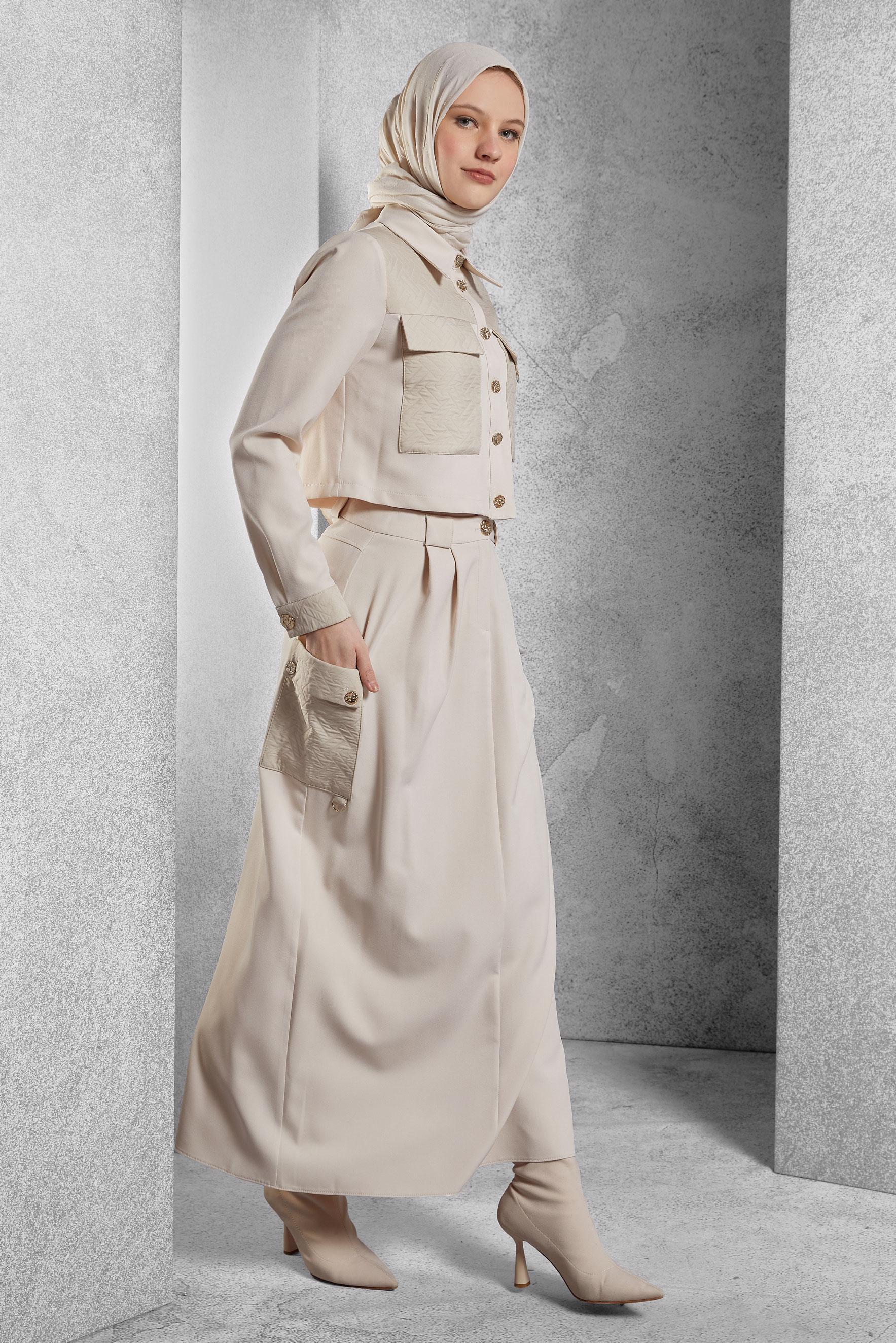 Vêtements hijab ÉCRUE COSTUME À JUPE COL CHEMISE 45141