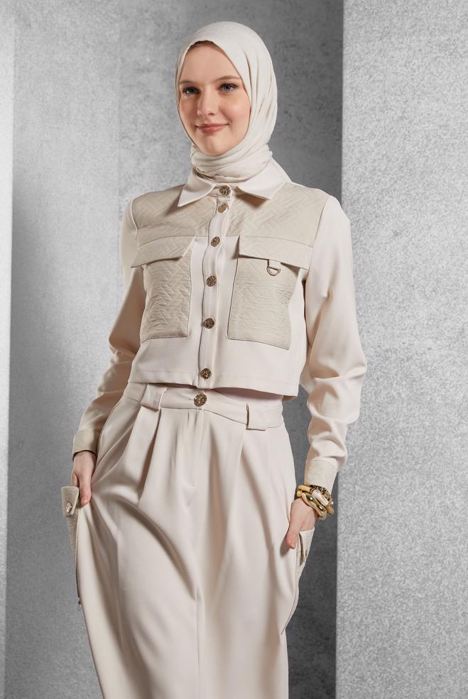 Vêtements hijab ÉCRUE COSTUME À JUPE COL CHEMISE 45141 - ALVİNA