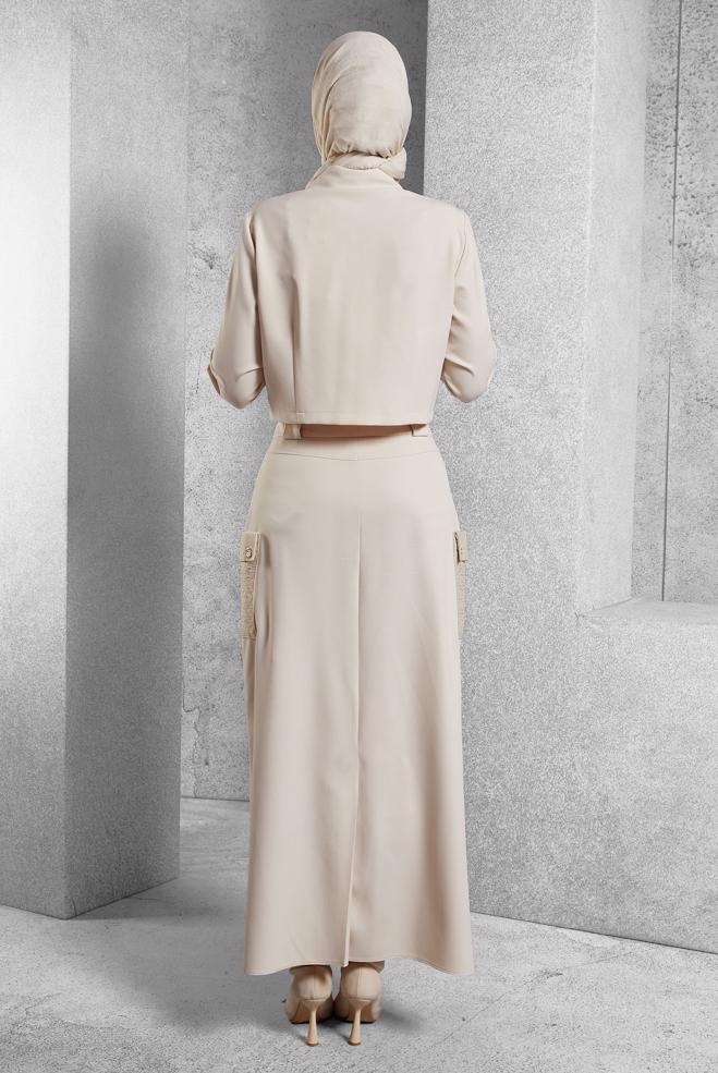 Vêtements hijab ÉCRUE COSTUME À JUPE COL CHEMISE 45141 - ALVİNA