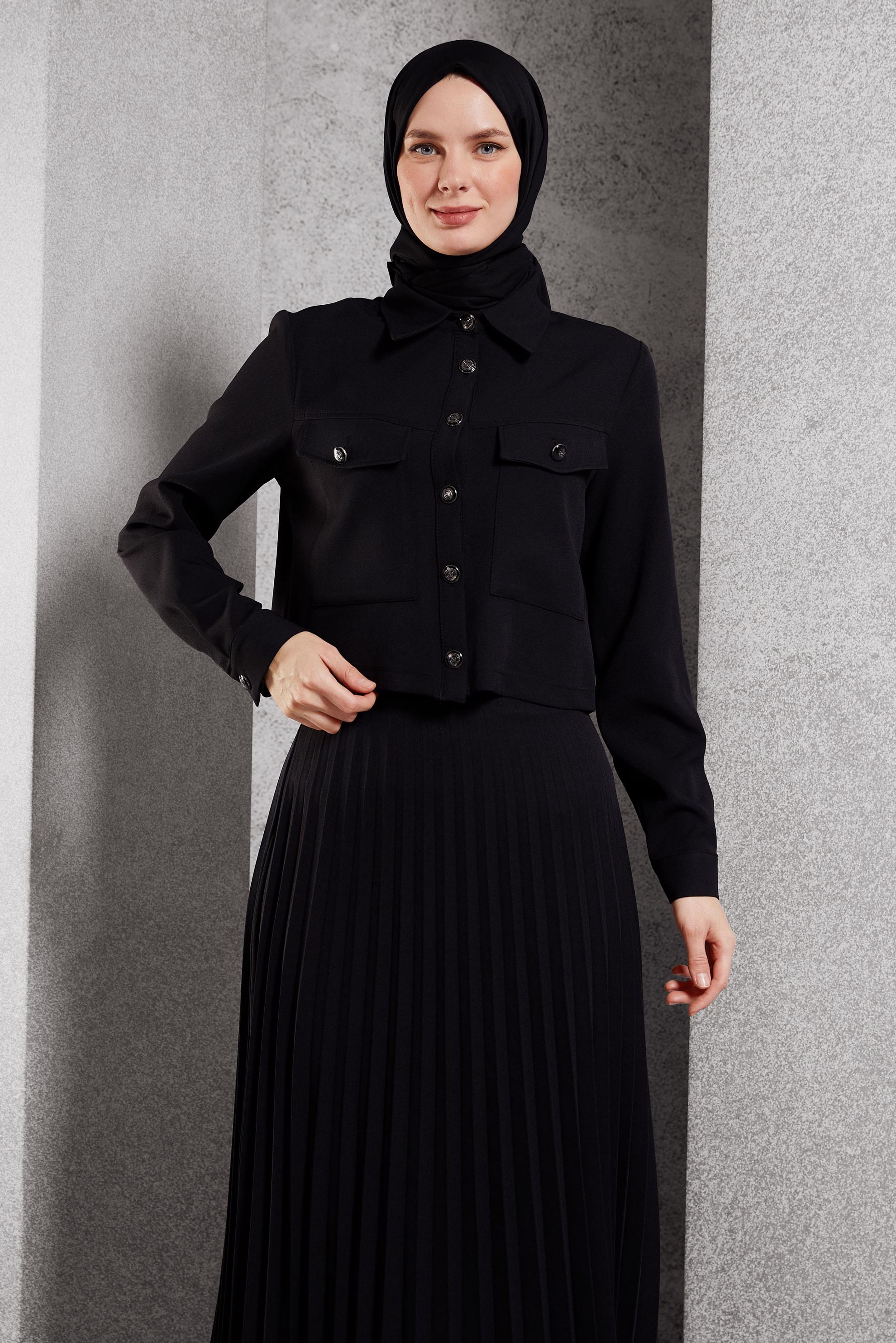 Vêtements hijab NOIR COSTUME À JUPE PLISSÉE 45170