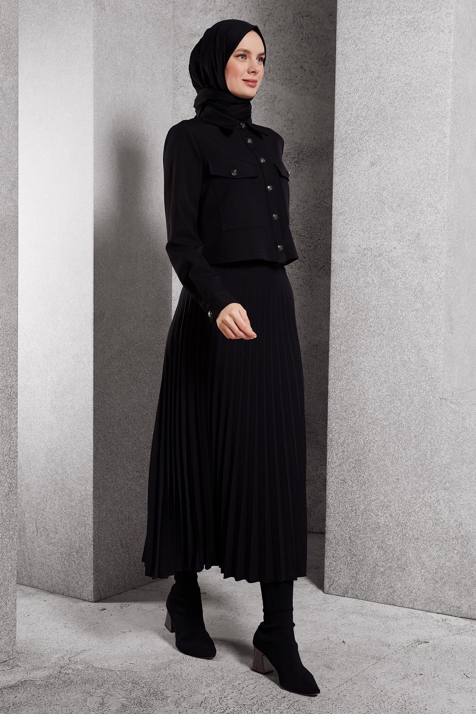 Vêtements hijab NOIR COSTUME À JUPE PLISSÉE 45170