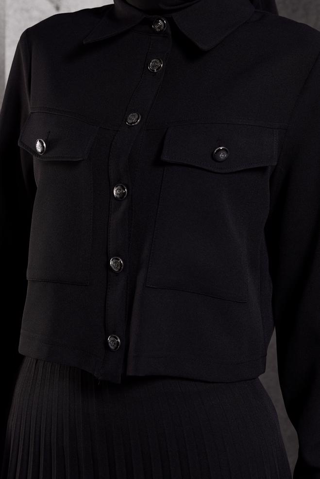 Vêtements hijab NOIR COSTUME À JUPE PLISSÉE 45170 - ALVİNA