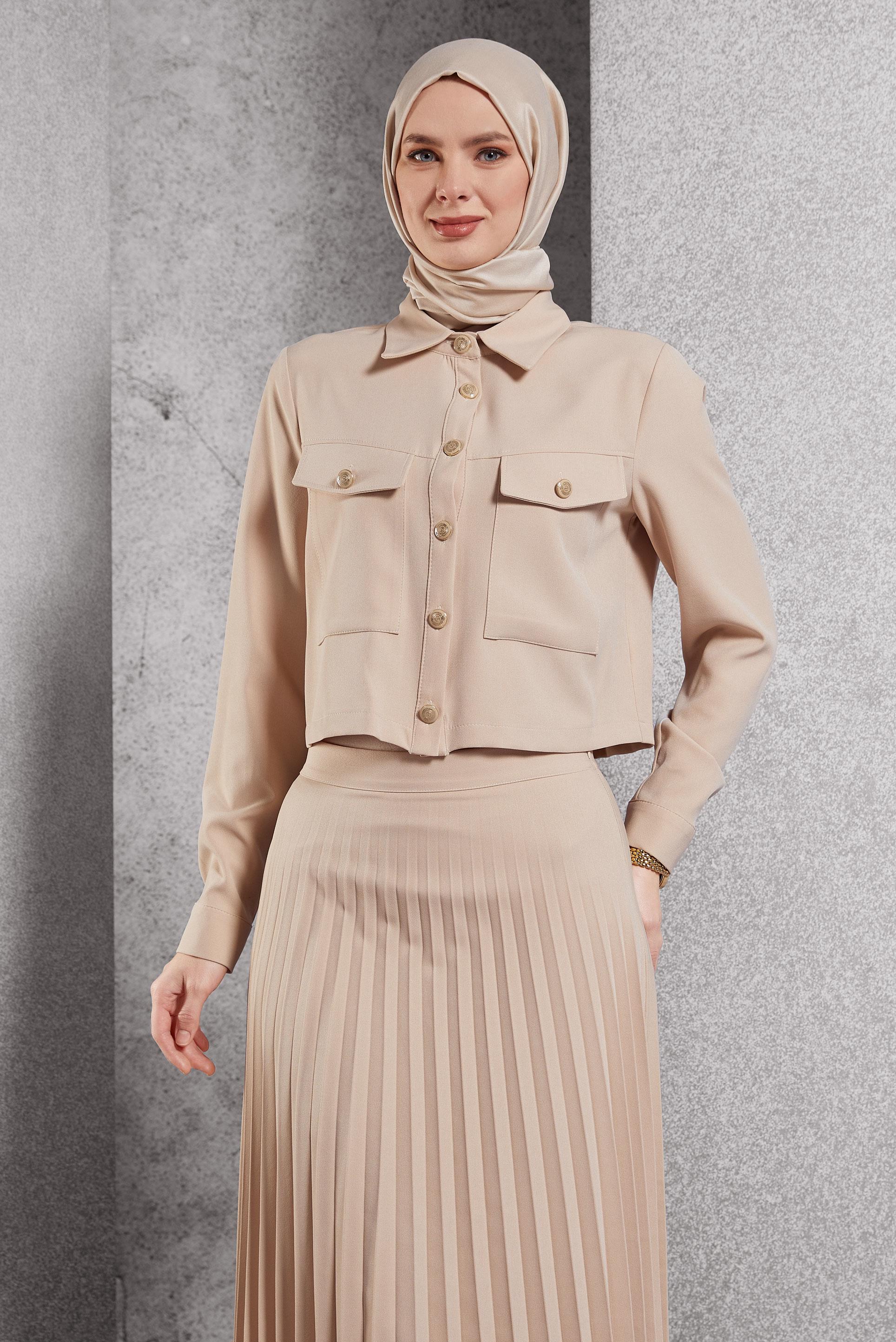 Vêtements hijab BEIGE COSTUME À JUPE PLISSÉE 45170
