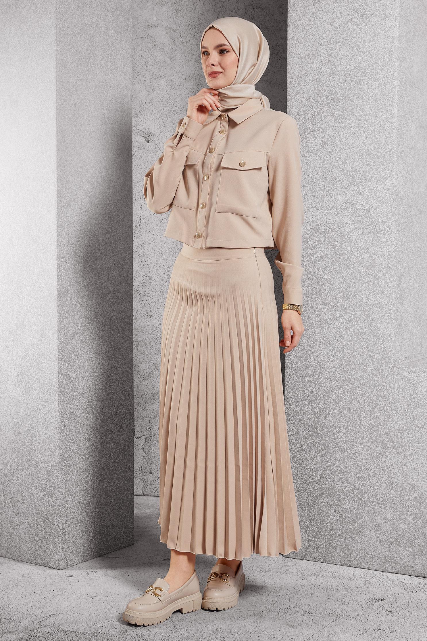 Vêtements hijab BEIGE COSTUME À JUPE PLISSÉE 45170