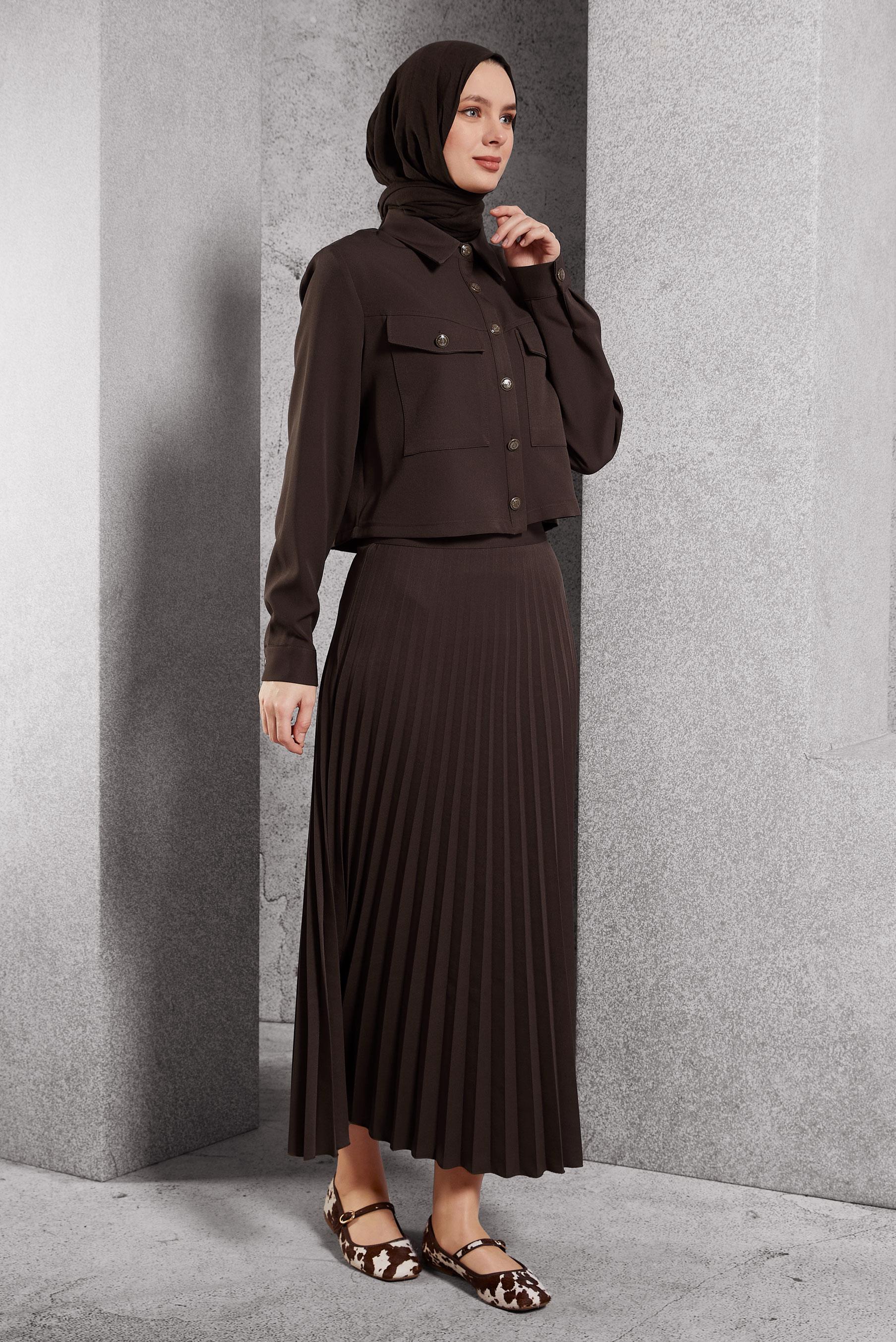 Vêtements hijab BRUN COSTUME À JUPE PLISSÉE 45170