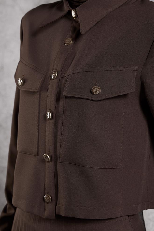 Vêtements hijab BRUN COSTUME À JUPE PLISSÉE 45170 - ALVİNA