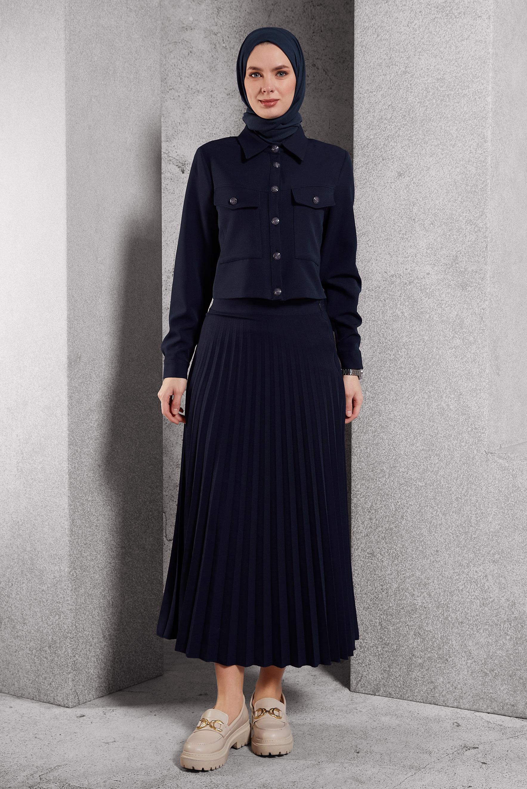 Vêtements hijab BLEU MARINE COSTUME À JUPE PLISSÉE 45170