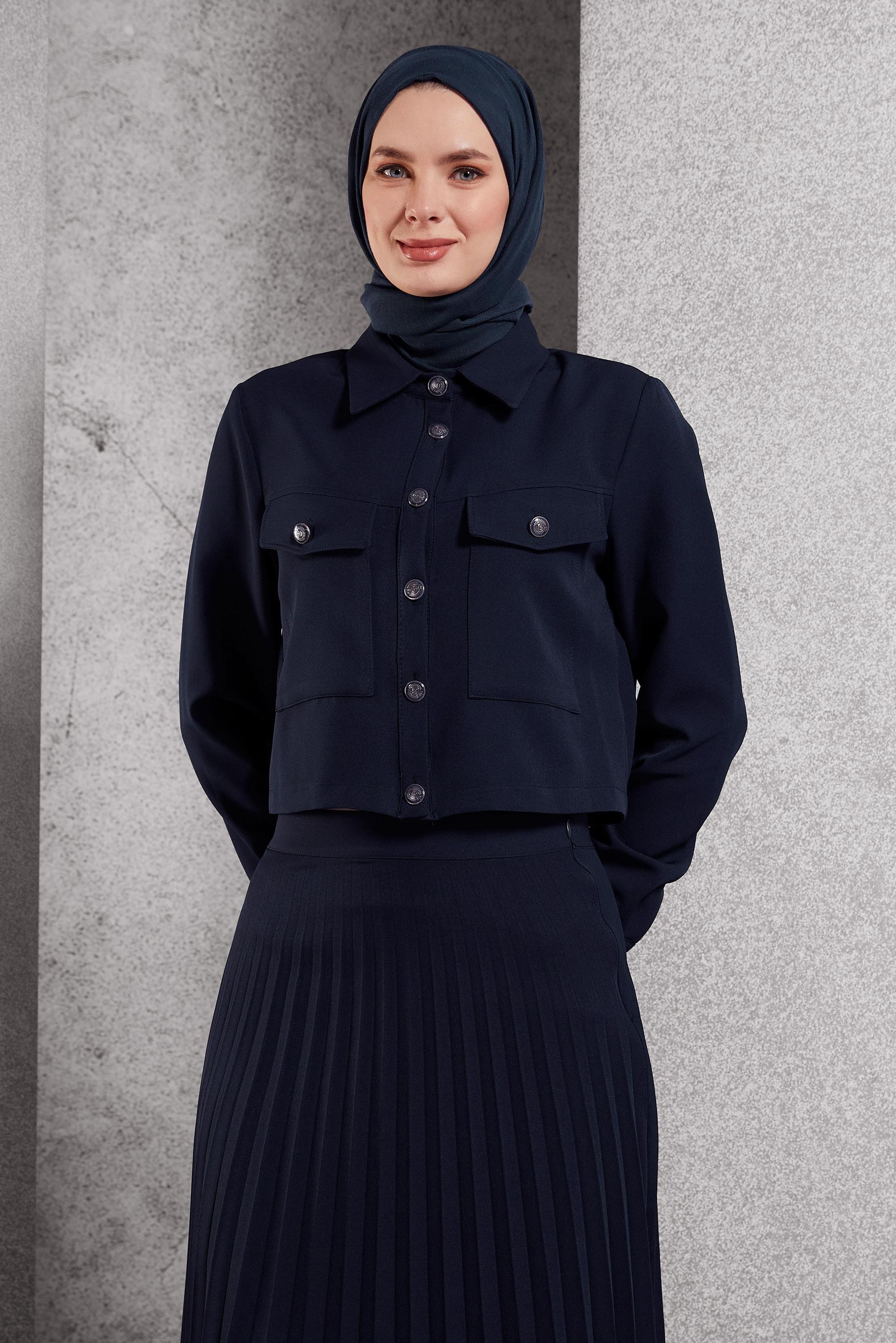 Vêtements hijab BLEU MARINE COSTUME À JUPE PLISSÉE 45170