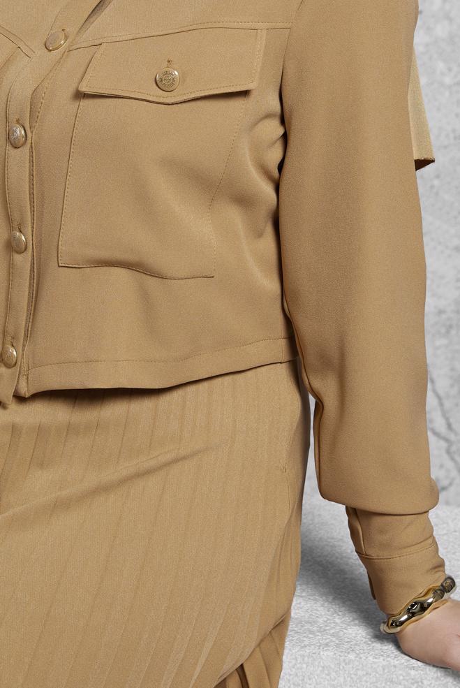 Vêtements hijab BRUN COSTUME À JUPE PLISSÉE 45170 - ALVİNA