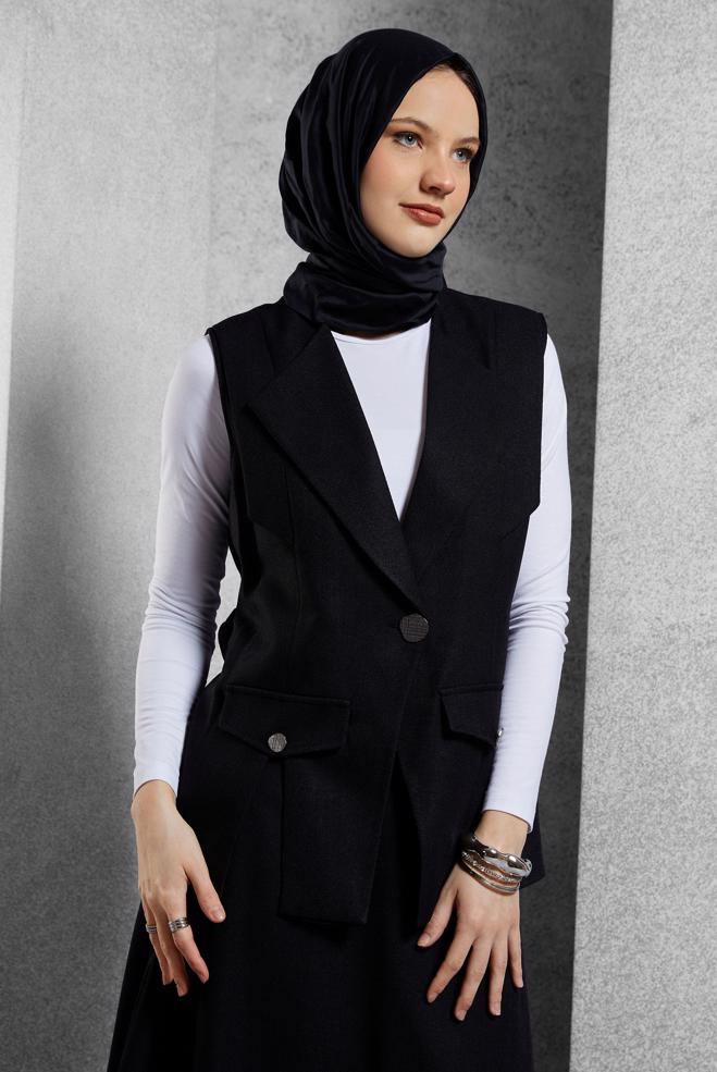 Vêtements hijab NOIR COSTUME À JUPE CEINTURÉE 45176 - ALVİNA