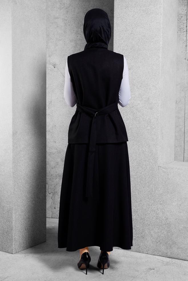 Vêtements hijab NOIR COSTUME À JUPE CEINTURÉE 45176 - ALVİNA
