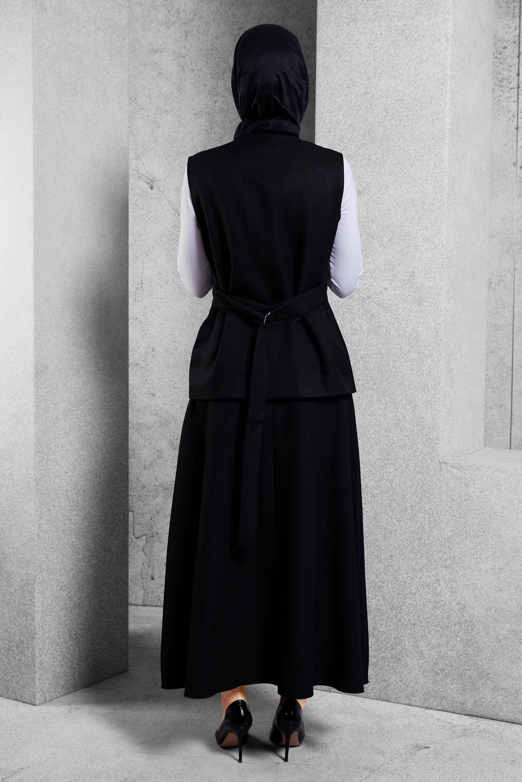 Vêtements hijab NOIR COSTUME À JUPE CEINTURÉE 45176