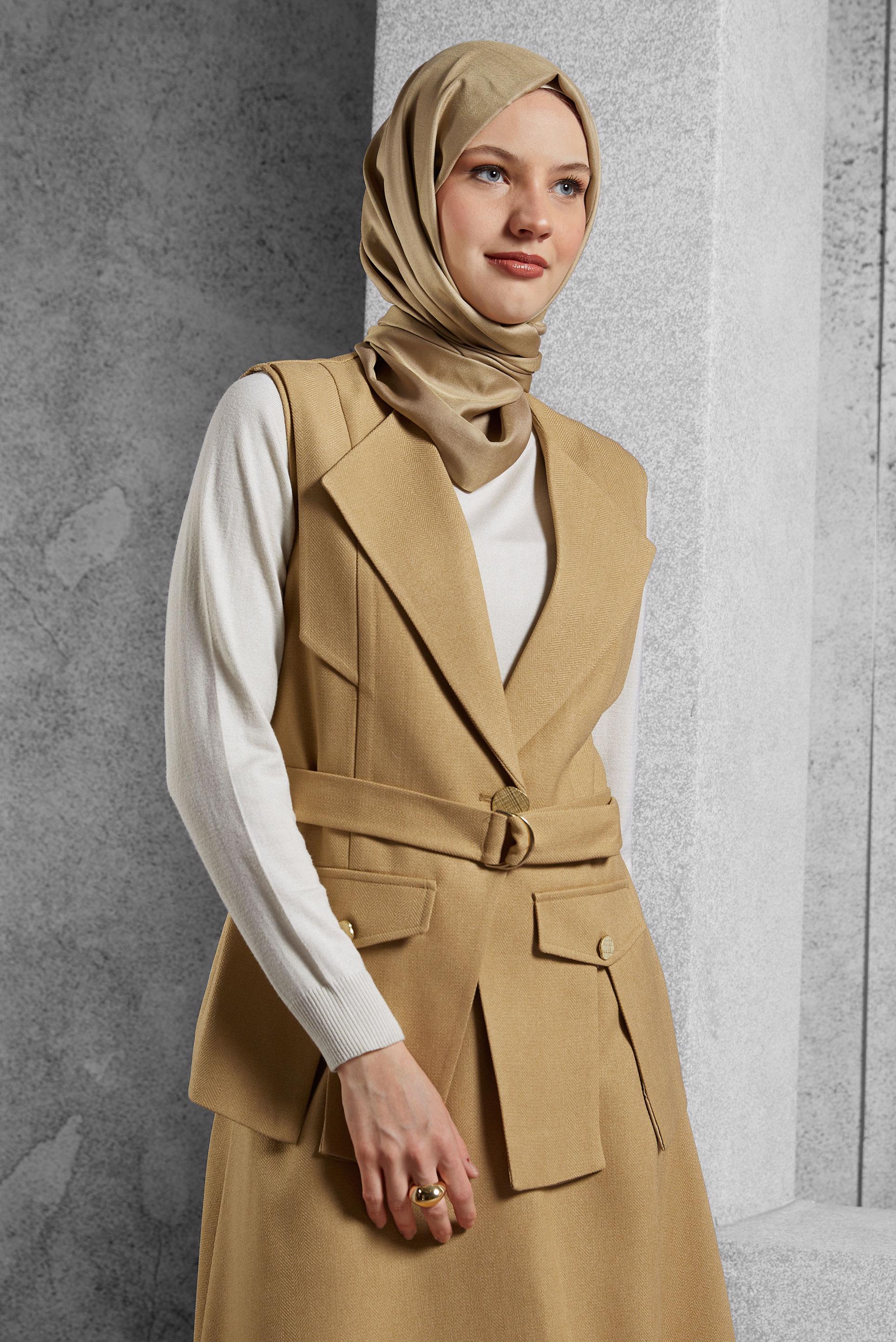 Vêtements hijab BRUN COSTUME À JUPE CEINTURÉE 45176