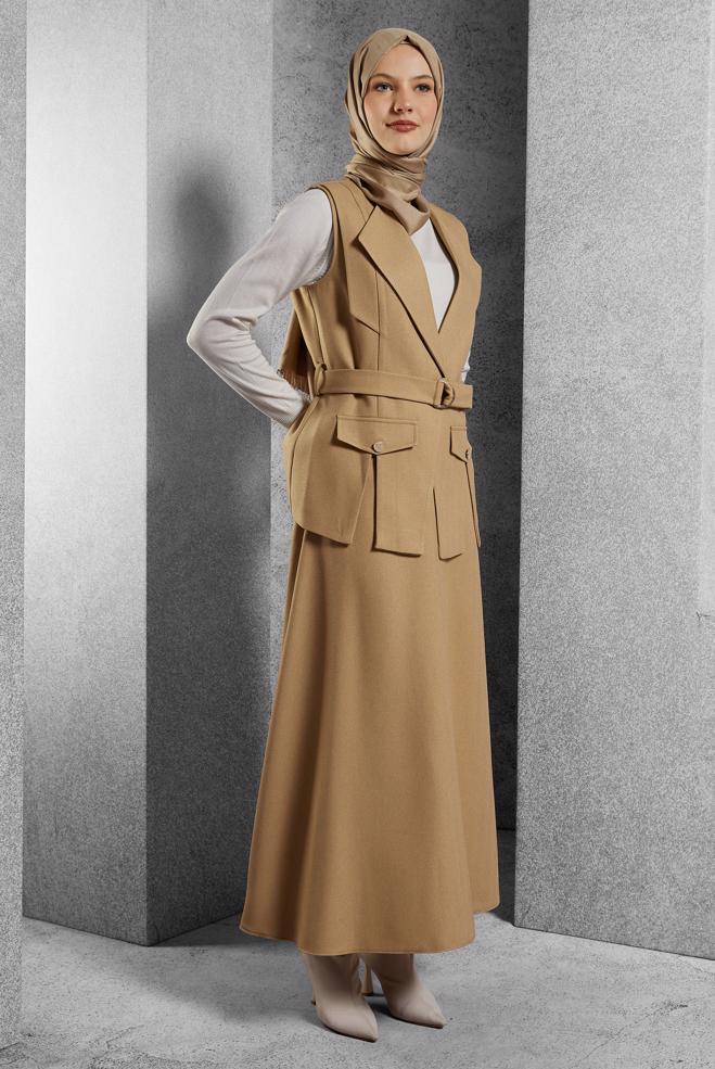 Vêtements hijab BRUN COSTUME À JUPE CEINTURÉE 45176 - ALVİNA