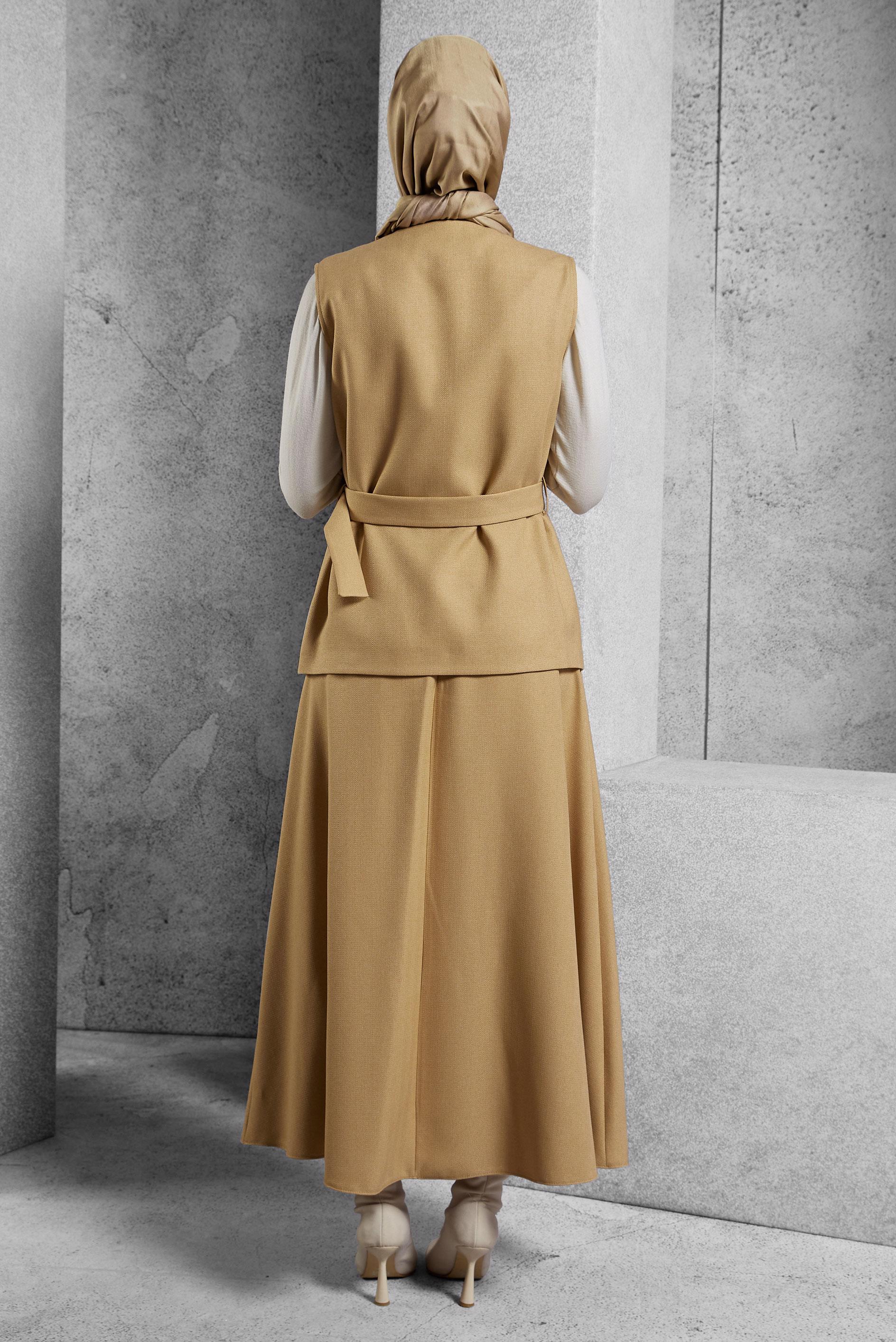 Vêtements hijab BRUN COSTUME À JUPE CEINTURÉE 45176