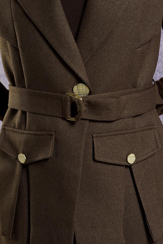 Vêtements hijab BRUN COSTUME À JUPE CEINTURÉE 45176 - ALVİNA