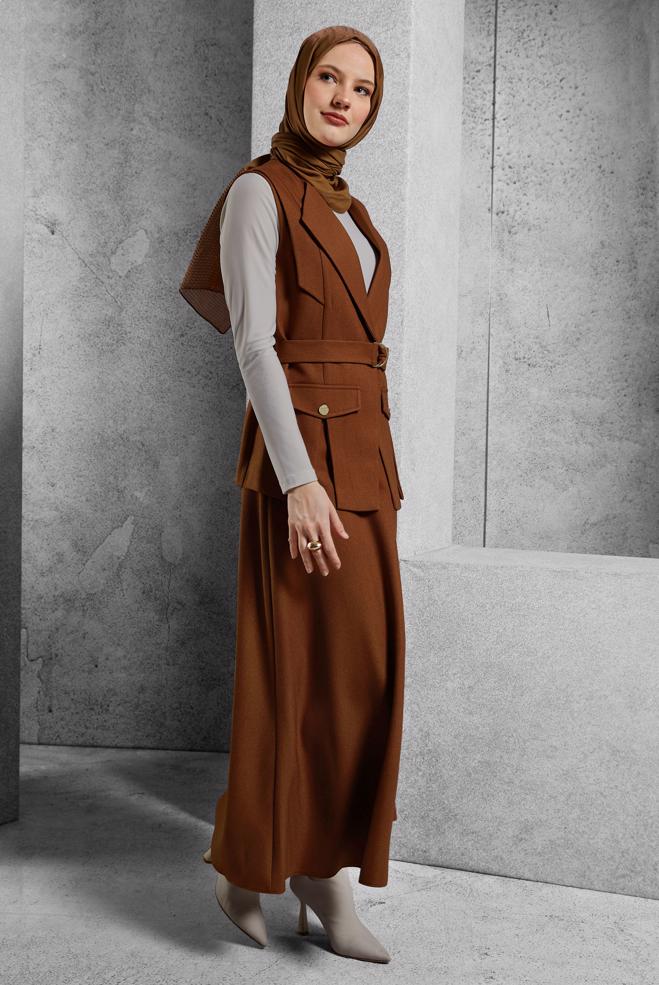 Vêtements hijab ORANGE COSTUME À JUPE CEINTURÉE 45176 - ALVİNA