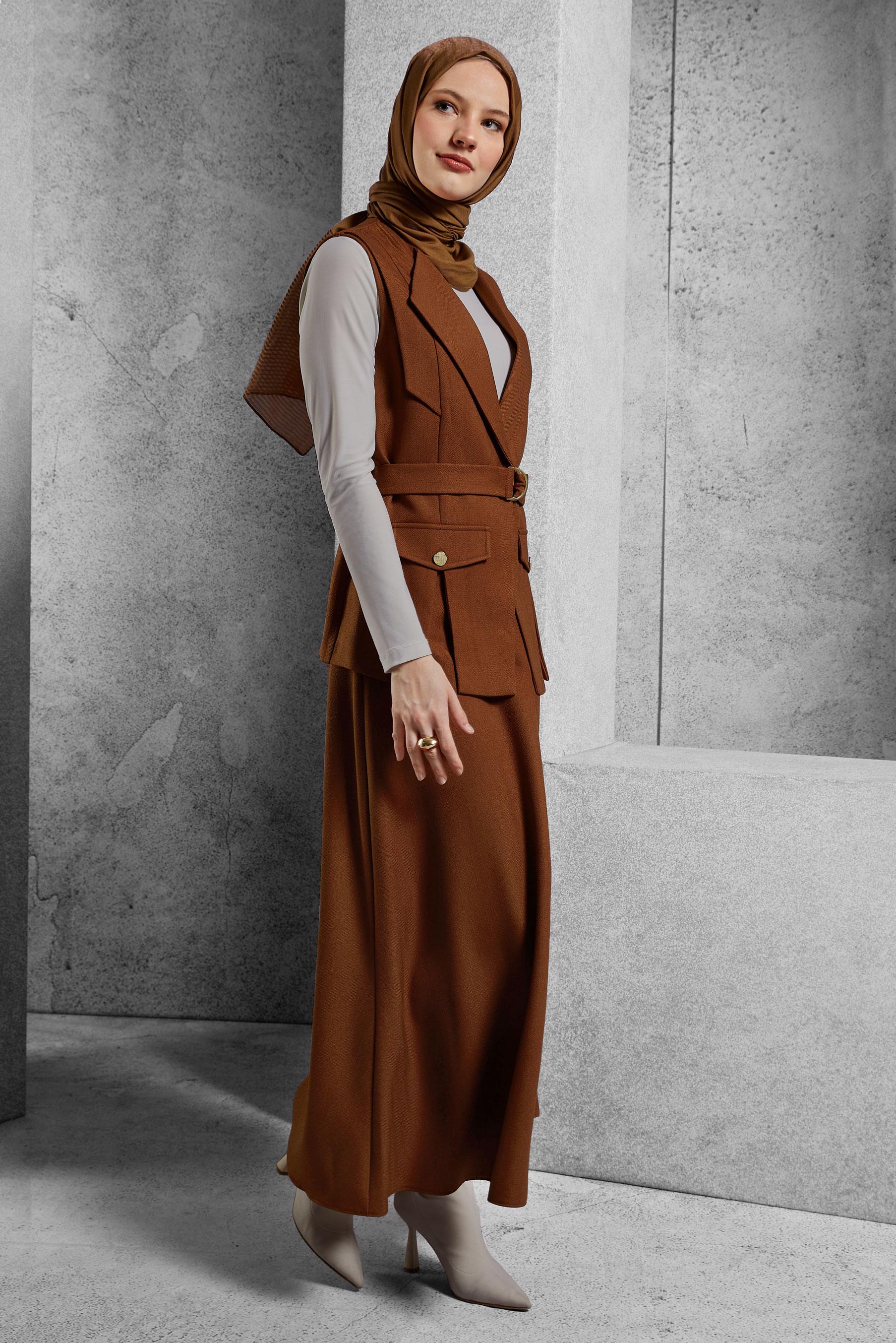 Vêtements hijab ORANGE COSTUME À JUPE CEINTURÉE 45176