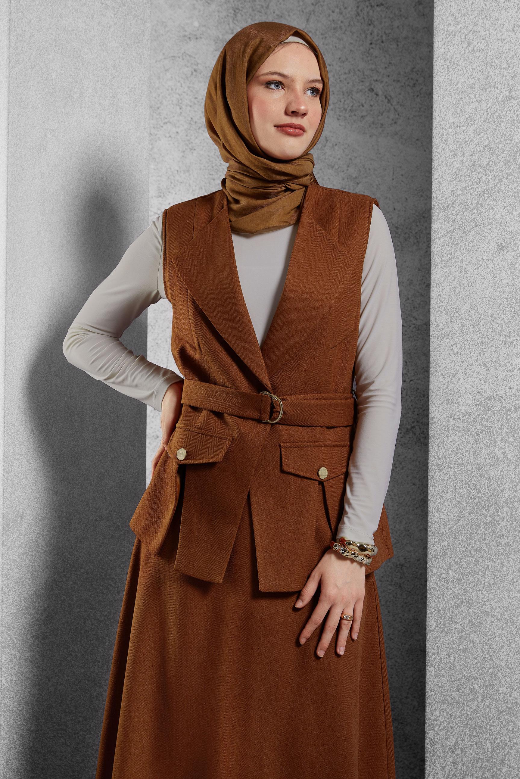 Vêtements hijab ORANGE COSTUME À JUPE CEINTURÉE 45176