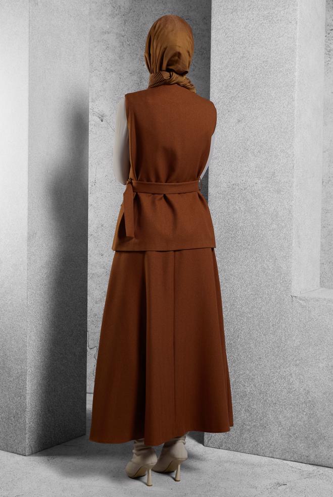 Vêtements hijab ORANGE COSTUME À JUPE CEINTURÉE 45176 - ALVİNA