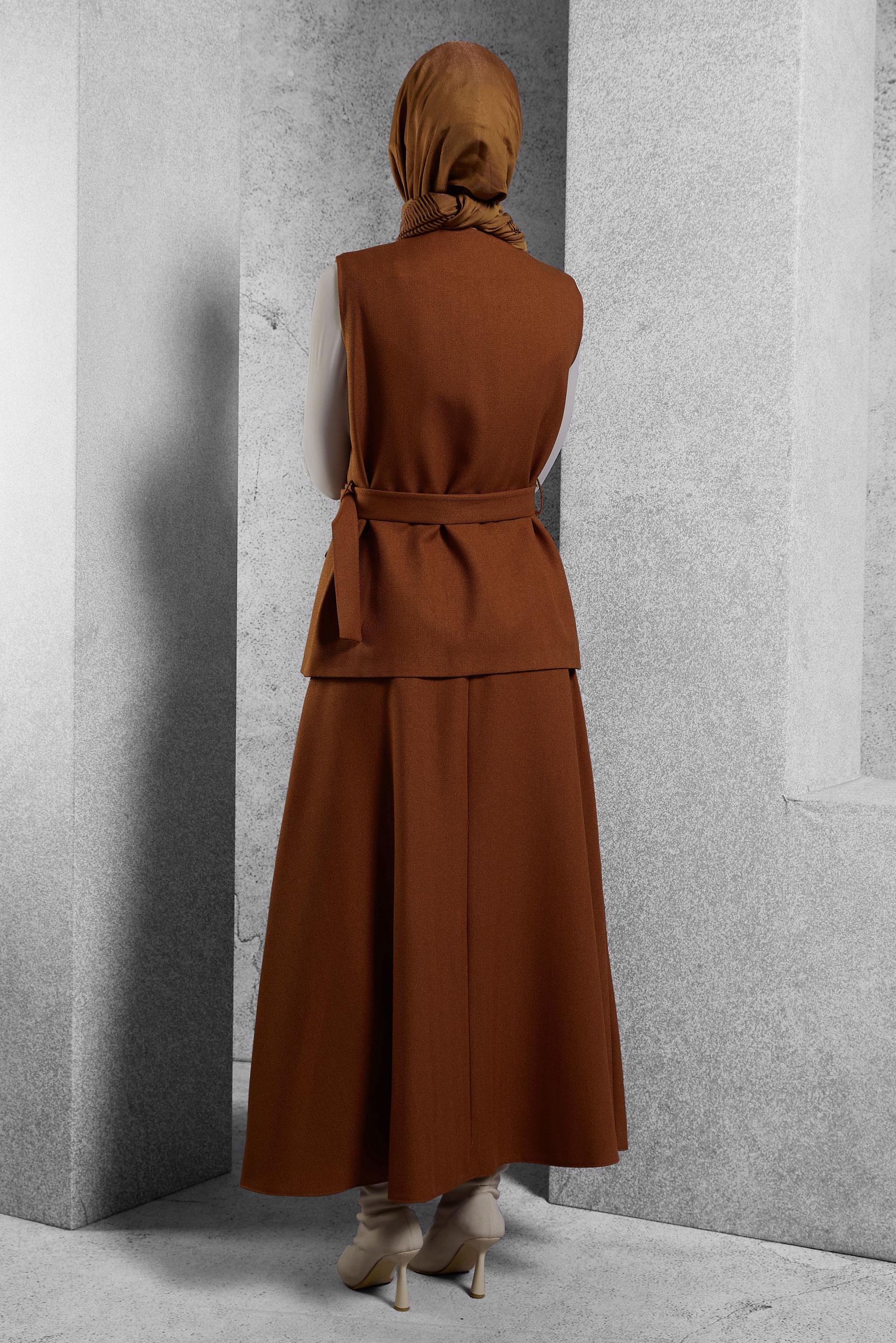 Vêtements hijab ORANGE COSTUME À JUPE CEINTURÉE 45176