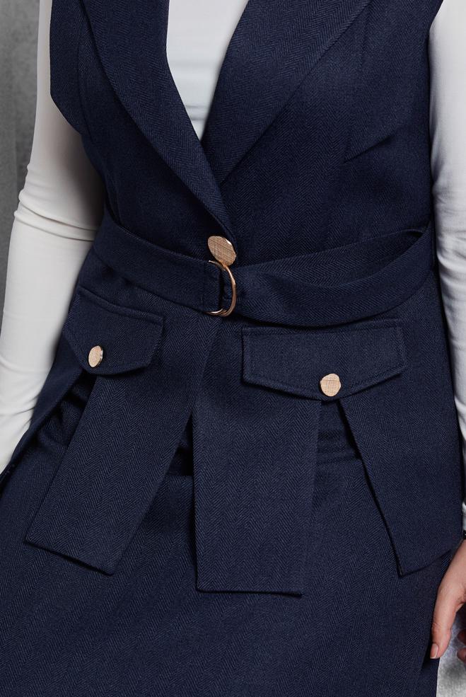 Vêtements hijab BLEU MARINE COSTUME À JUPE CEINTURÉE 45176 - ALVİNA